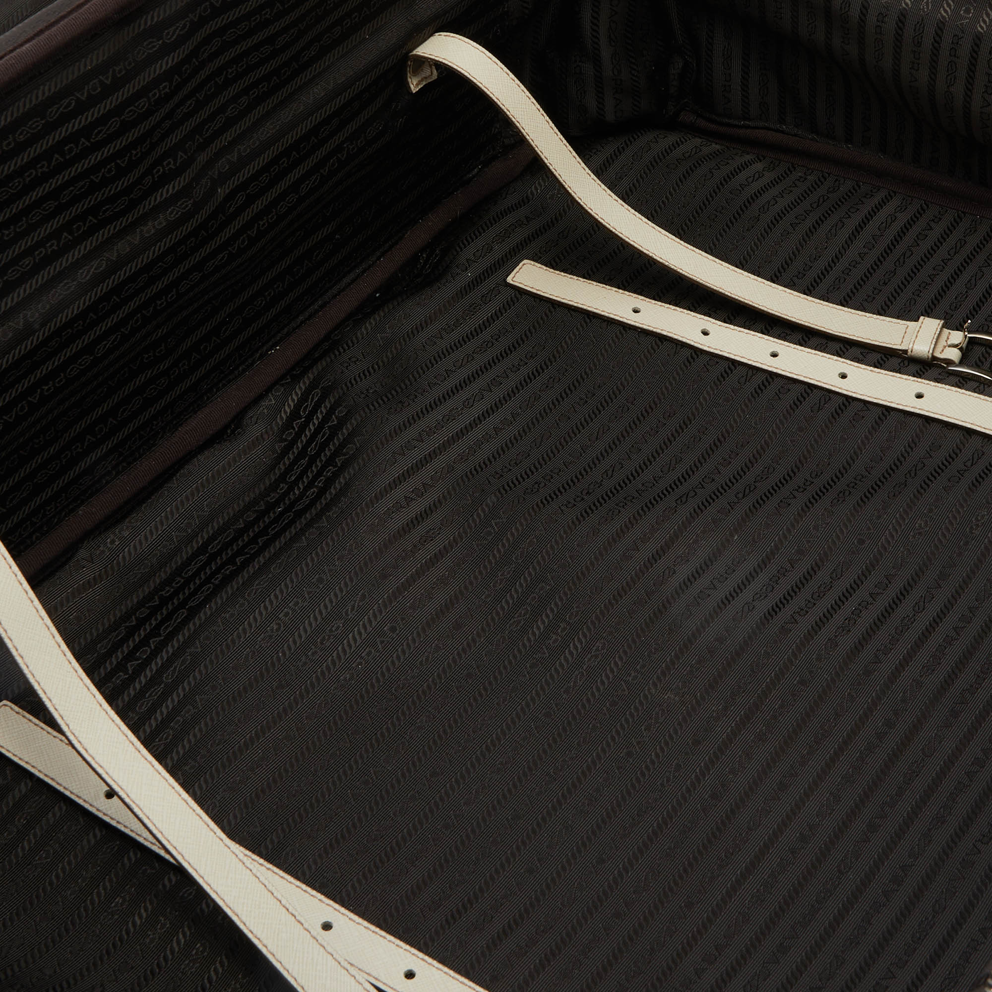 Prada Off White Saffiano Travel Valigia Suitcase