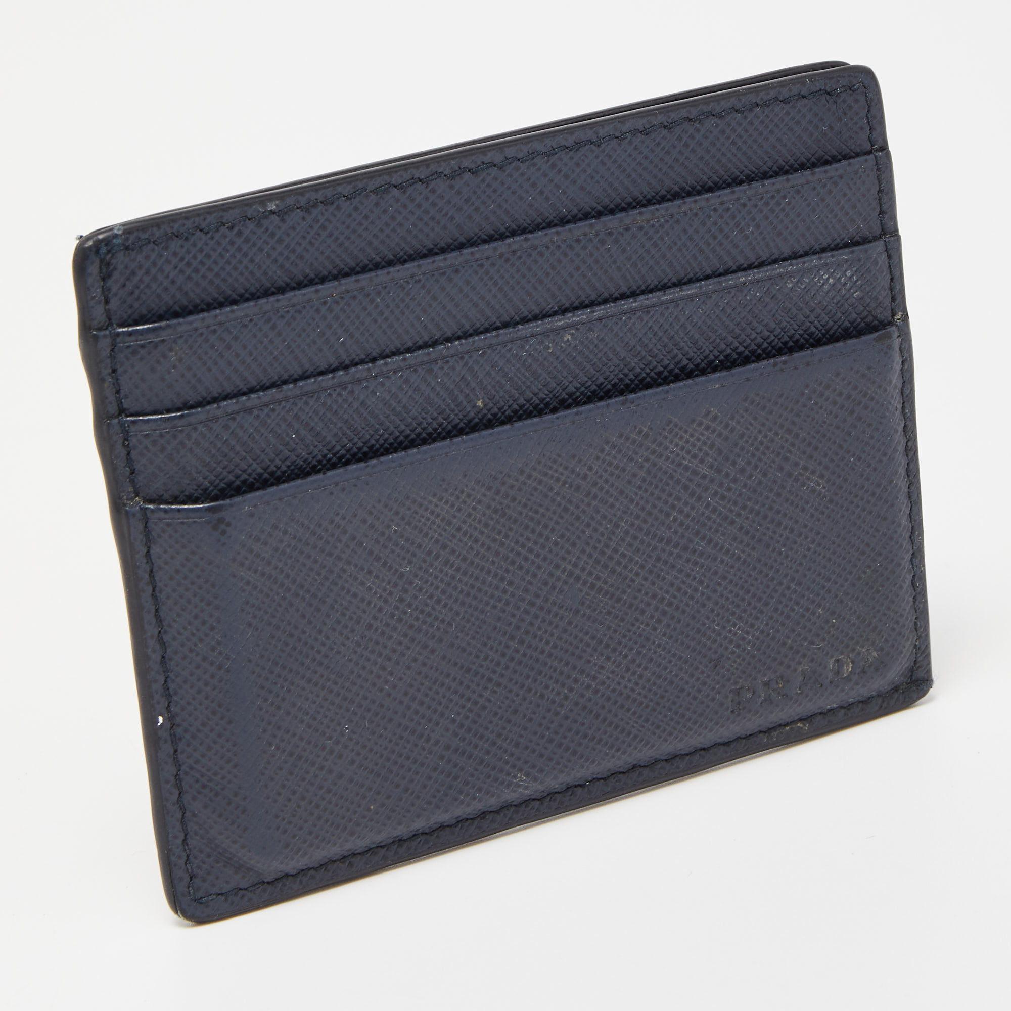 Prada Navy Blue Saffiano Metal Leather Card Holder
