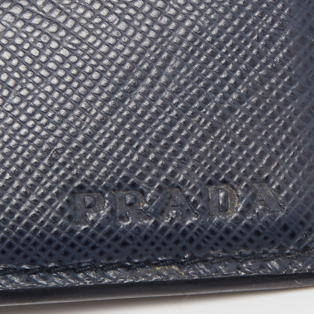 Prada Navy Blue Saffiano Metal Leather Card Holder