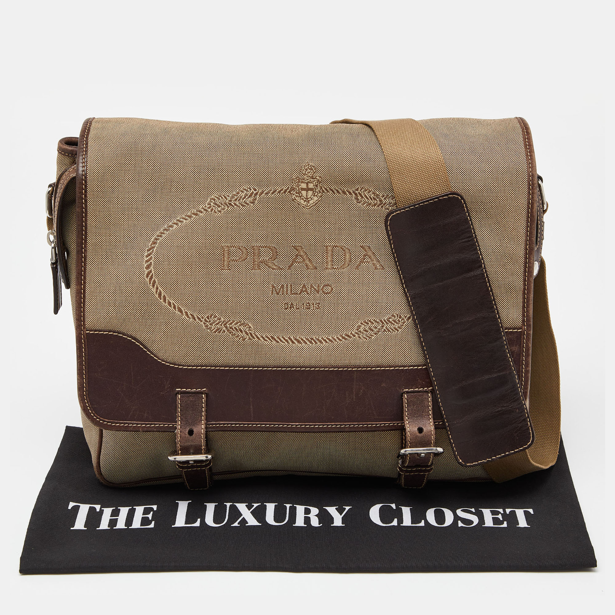 Prada Beige/Brown Jacquard Canvas And Leather Messenger Bag
