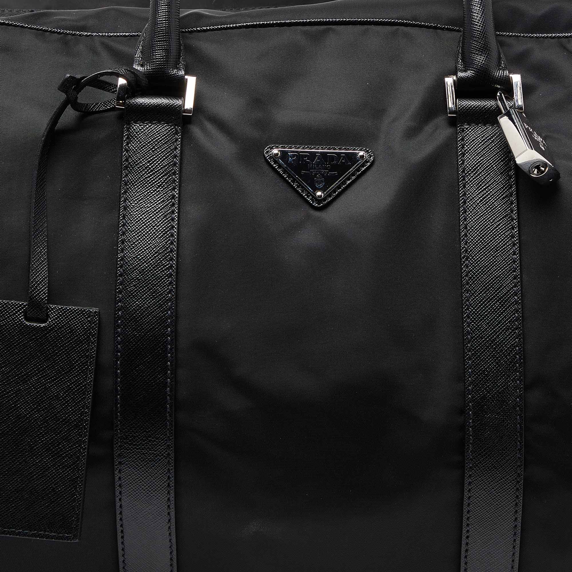 Prada Black Nylon And Leather Duffle Bag