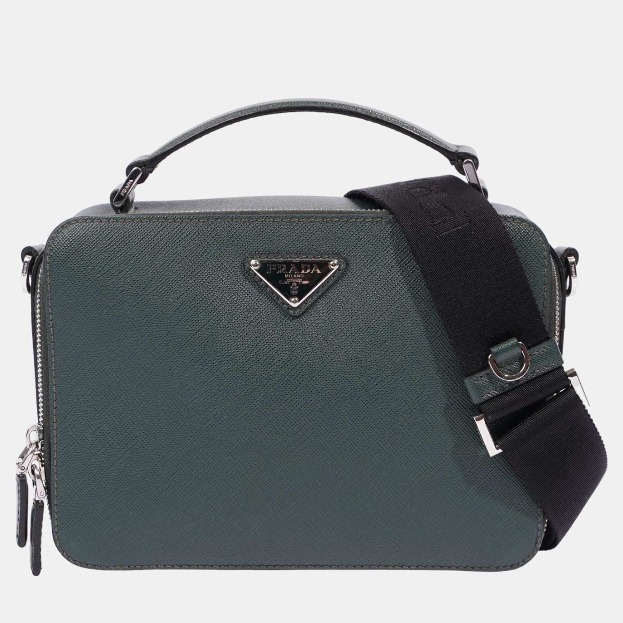 Prada Brique Bag Emerald Green Saffiano Leather Medium