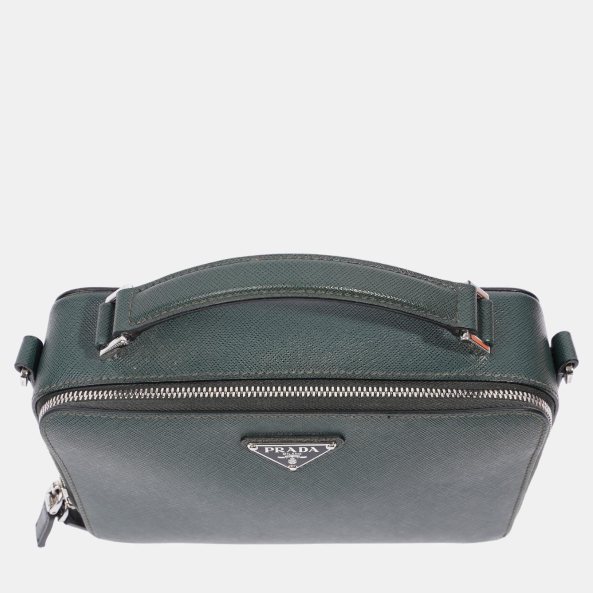Prada Brique Bag Emerald Green Saffiano Leather Medium