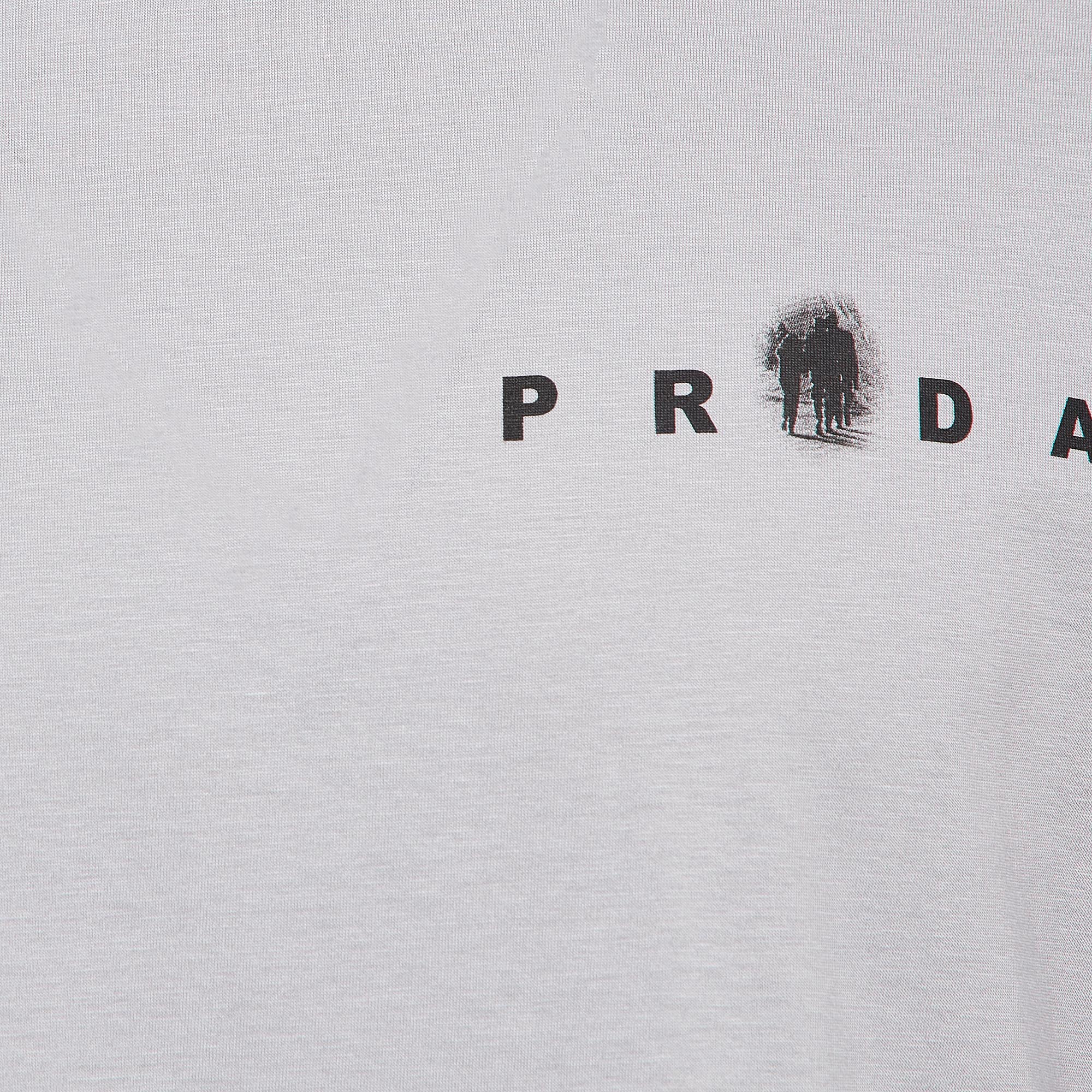 Prada Grey Printed Cotton Jersey T-Shirt L