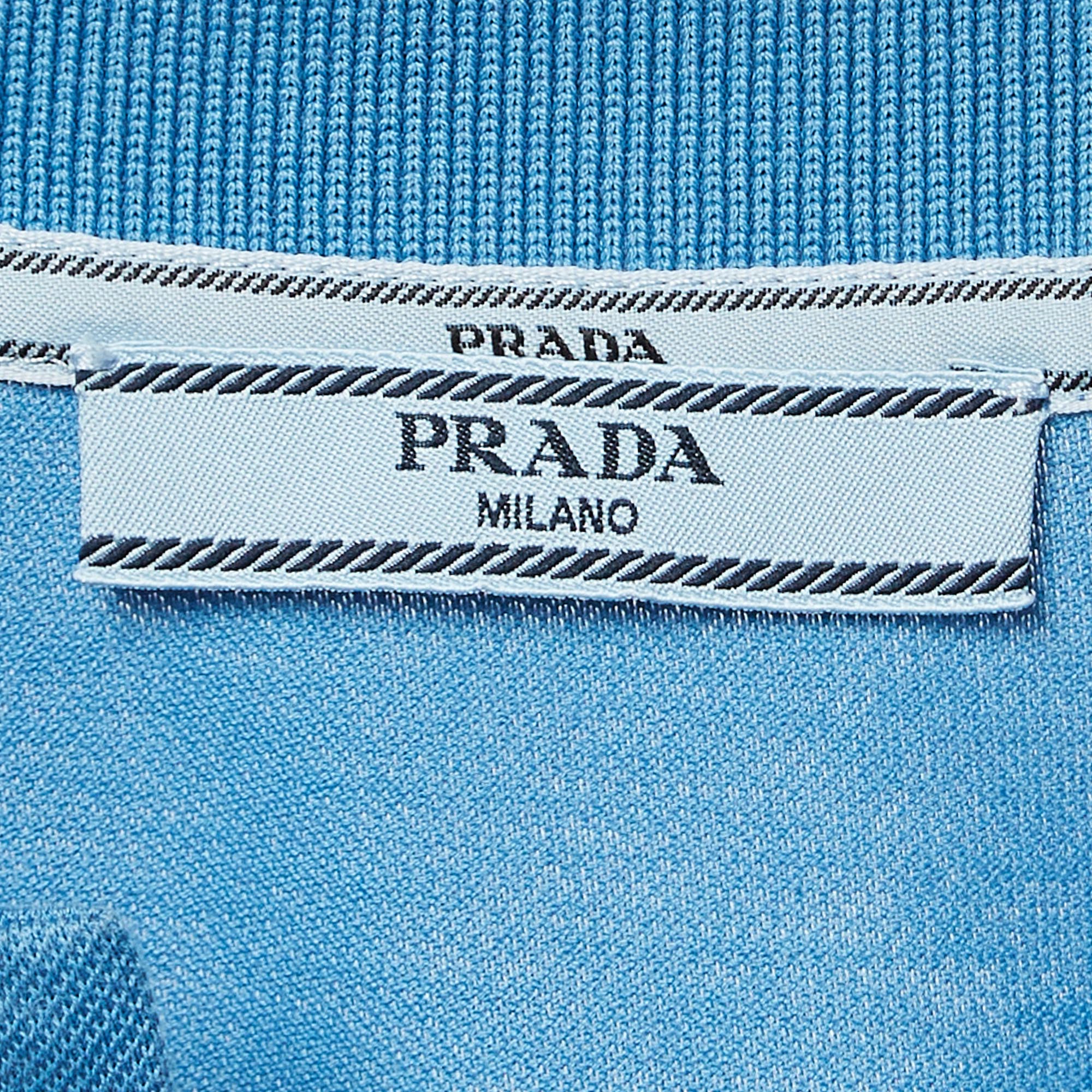 Prada Blue Logo Embroidered Cotton Pique Polo T-Shirt L