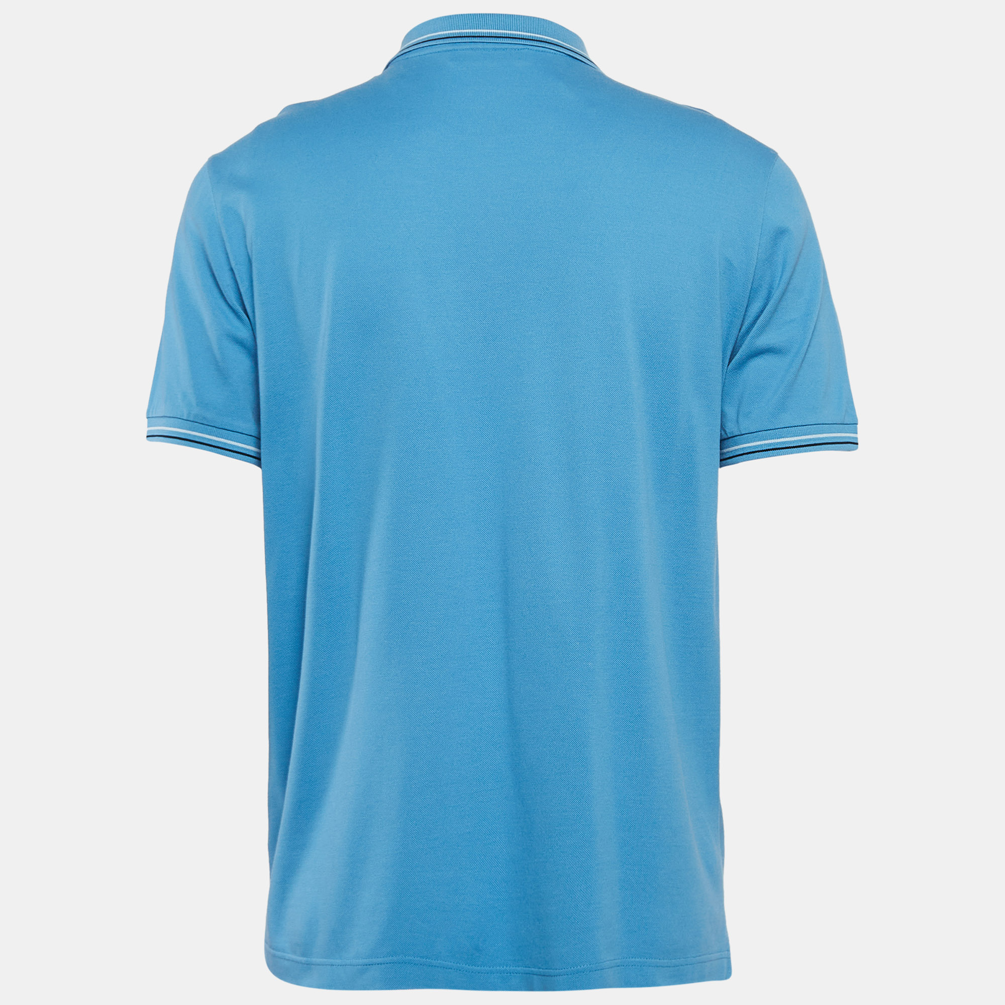 Prada Blue Logo Embroidered Cotton Pique Polo T-Shirt L