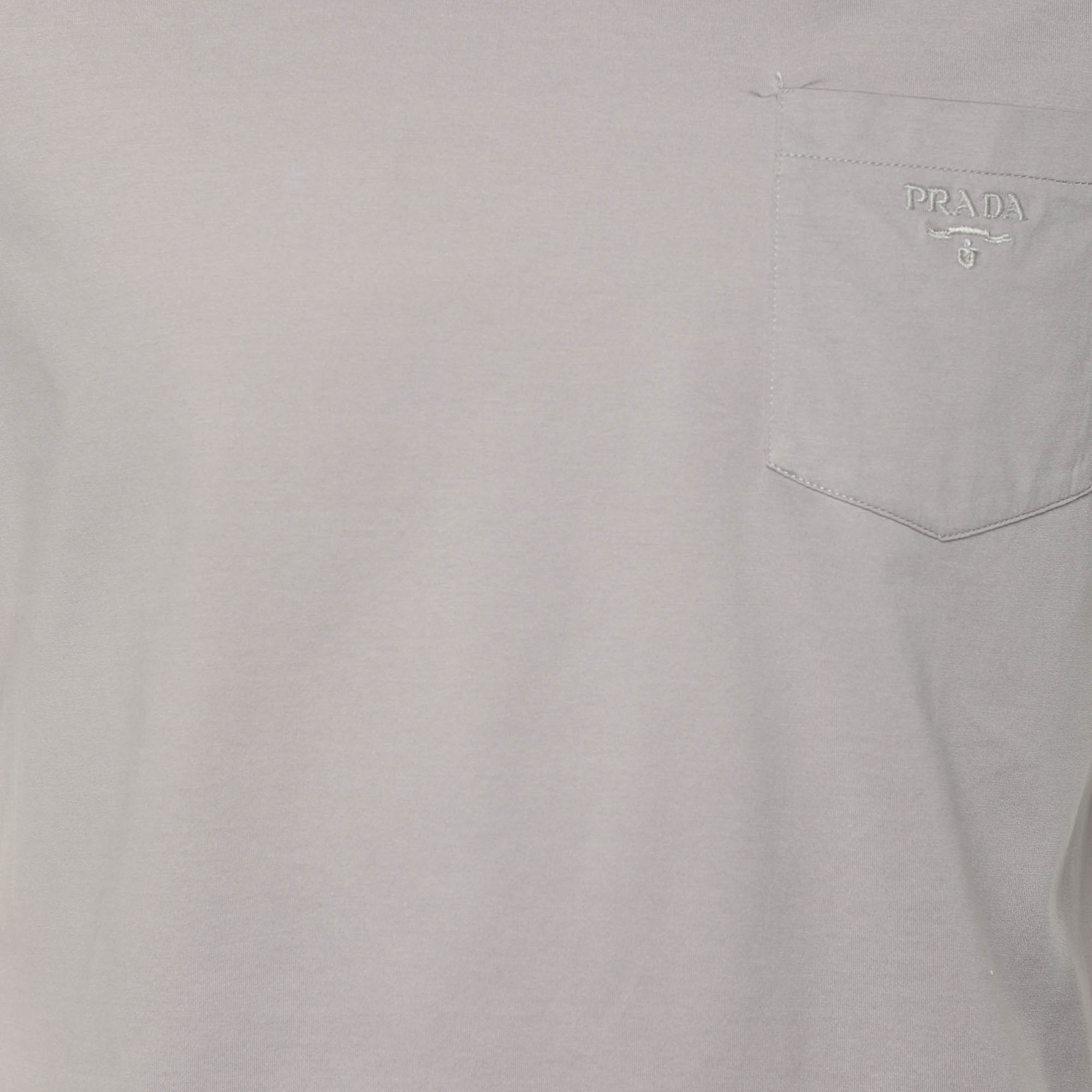 Prada Grey Cotton Logo Embroidered T-Shirt S