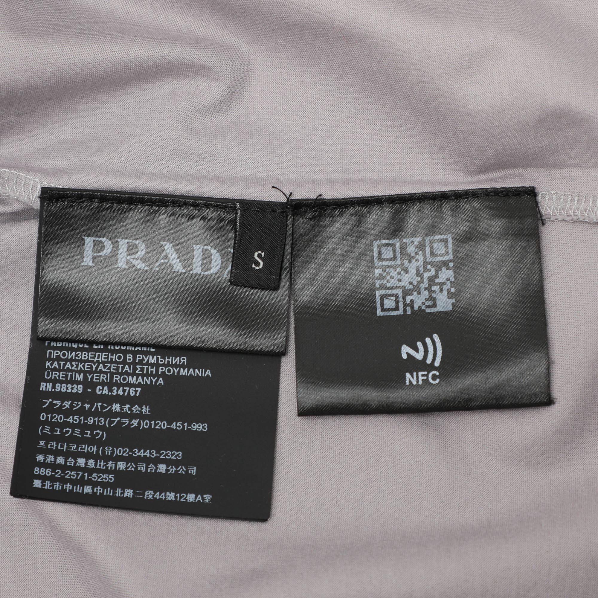 Prada Grey Cotton Logo Embroidered T-Shirt S