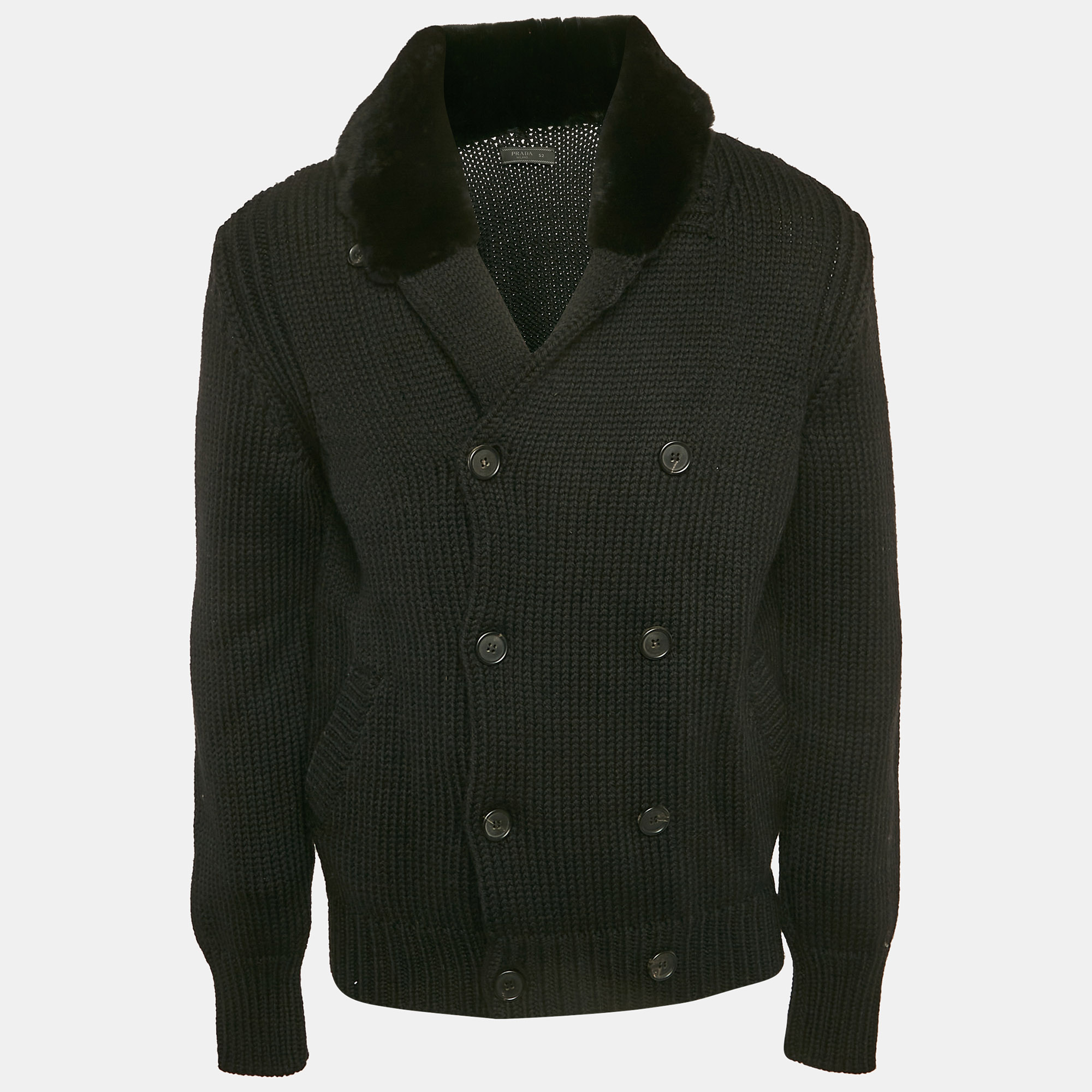 Prada Black Wool Dyed Nutria Fur Trimmed Cardigan XL, Navy blue
Prada Black Wool Dyed Nutria Fur Trimmed Cardigan XL, Navy blue