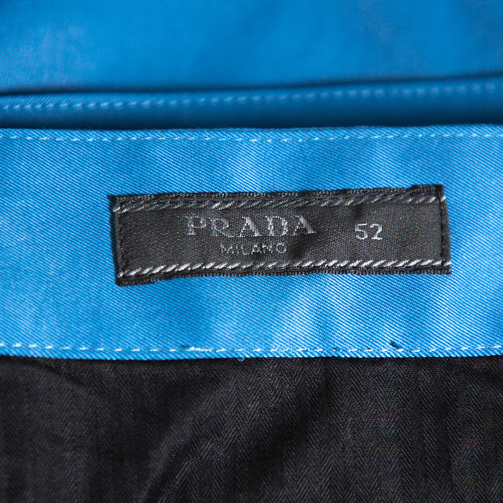 Prada Blue Synthetic Elastic Detail Capri Pants XL
