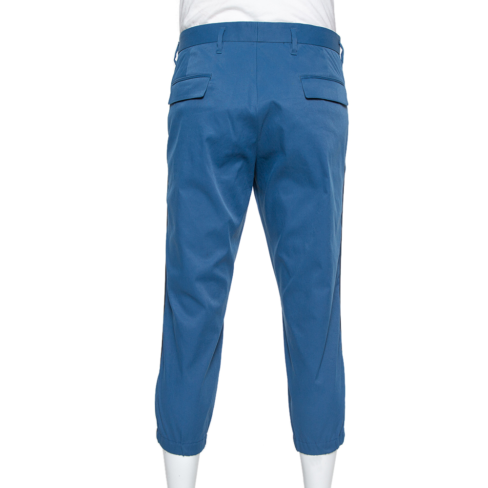 Prada Blue Synthetic Elastic Detail Capri Pants XL