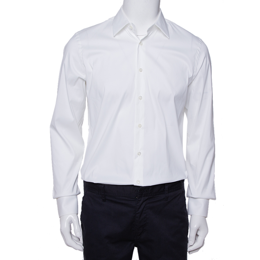 Prada White Stretch Cotton Button Front Shirt M