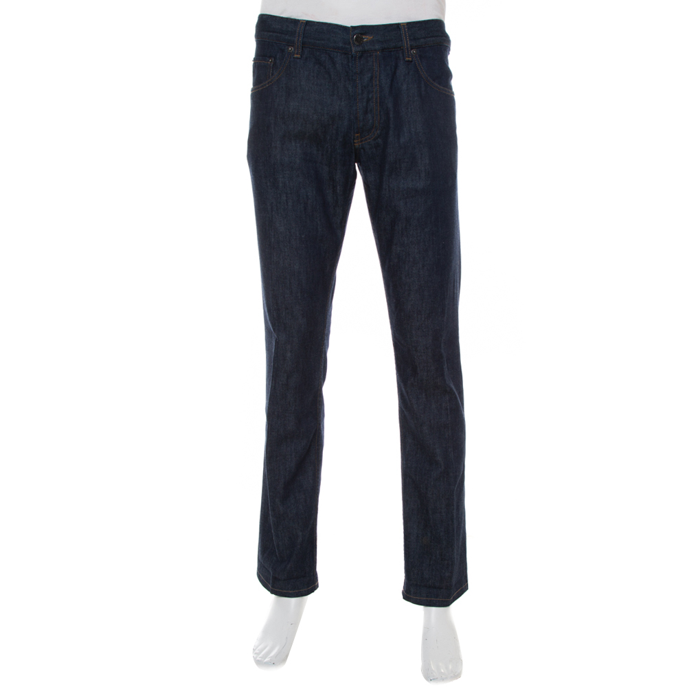 Prada Navy Blue Denim Tapered Fit Jeans L