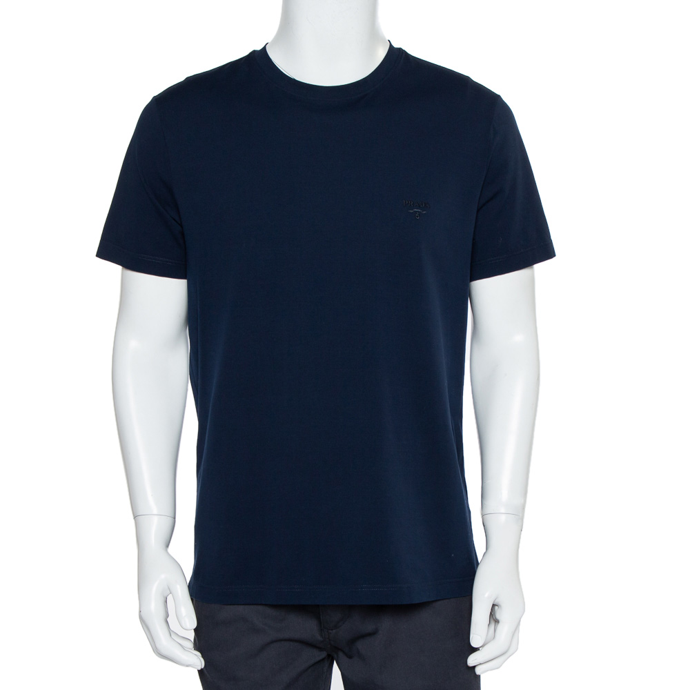 Prada Navy Blue Basic Stretch Cotton T-Shirt XL