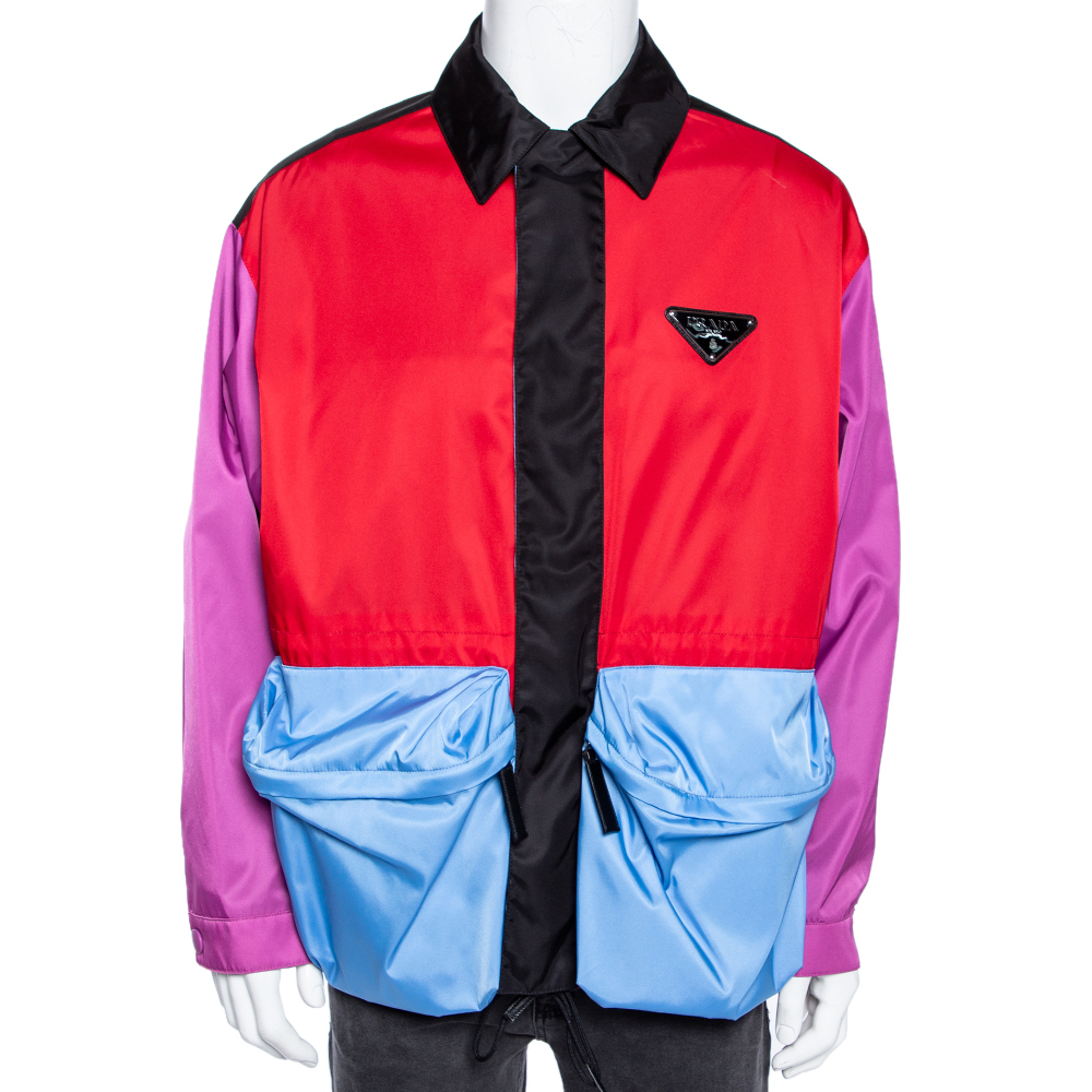 Prada Colorblock Synthetic Drawstring Hem Detailed Jacket M