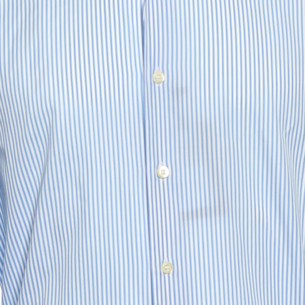 Prada Blue Striped Cotton Button Front Shirt XL
