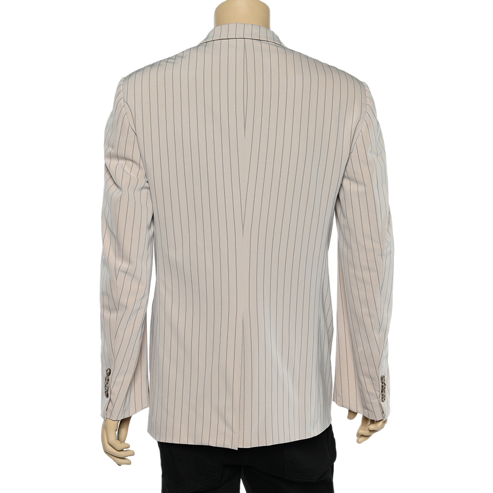 Prada Beige Pinstriped Cotton Button Front Blazer XL