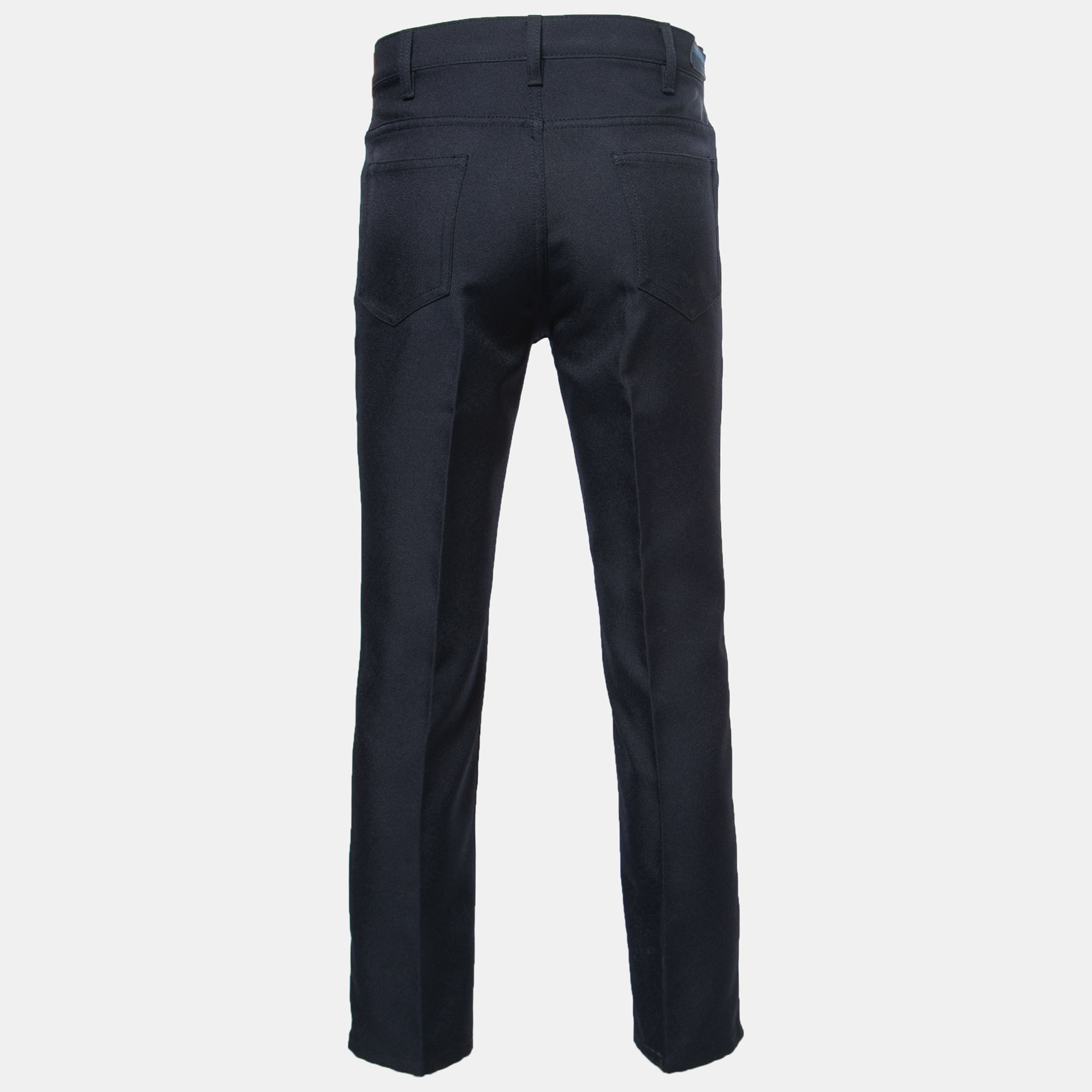 

Prada Navy Blue Twill Rubber Patch Logo Trousers