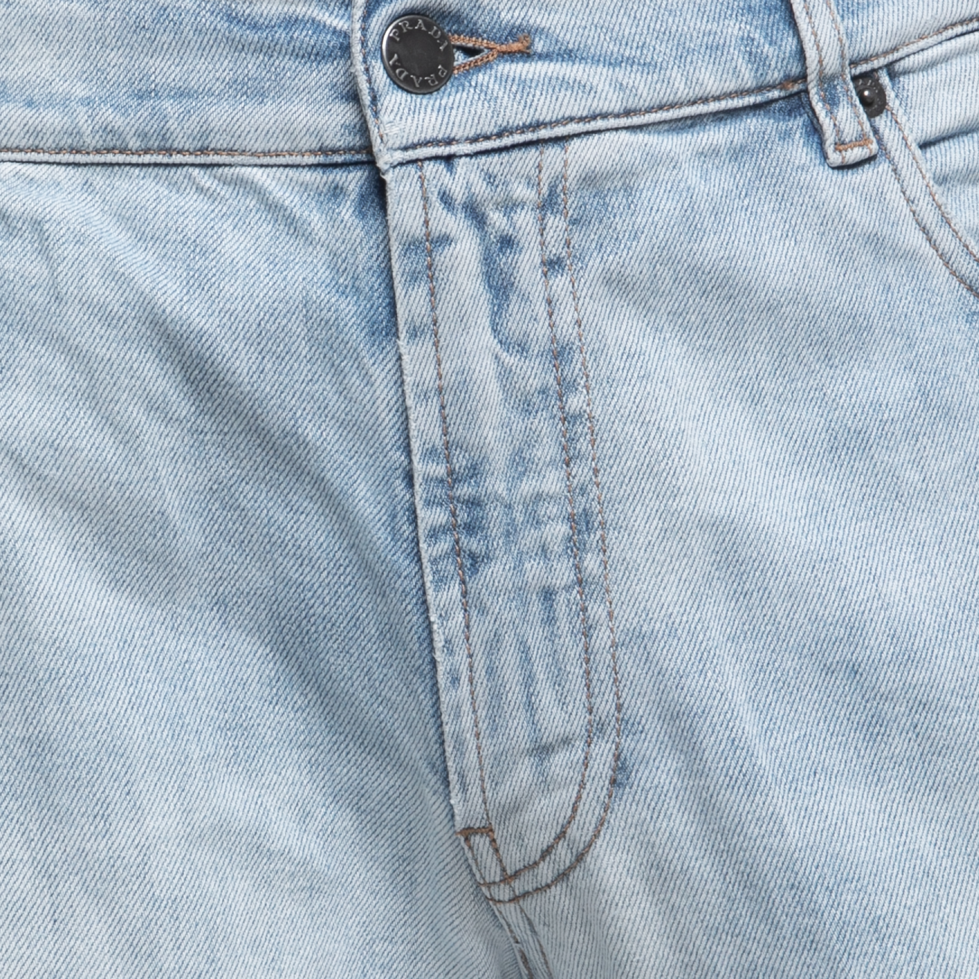 Prada Blue Washed & Ripped Denim Tight Fit Jeans M Waist 30