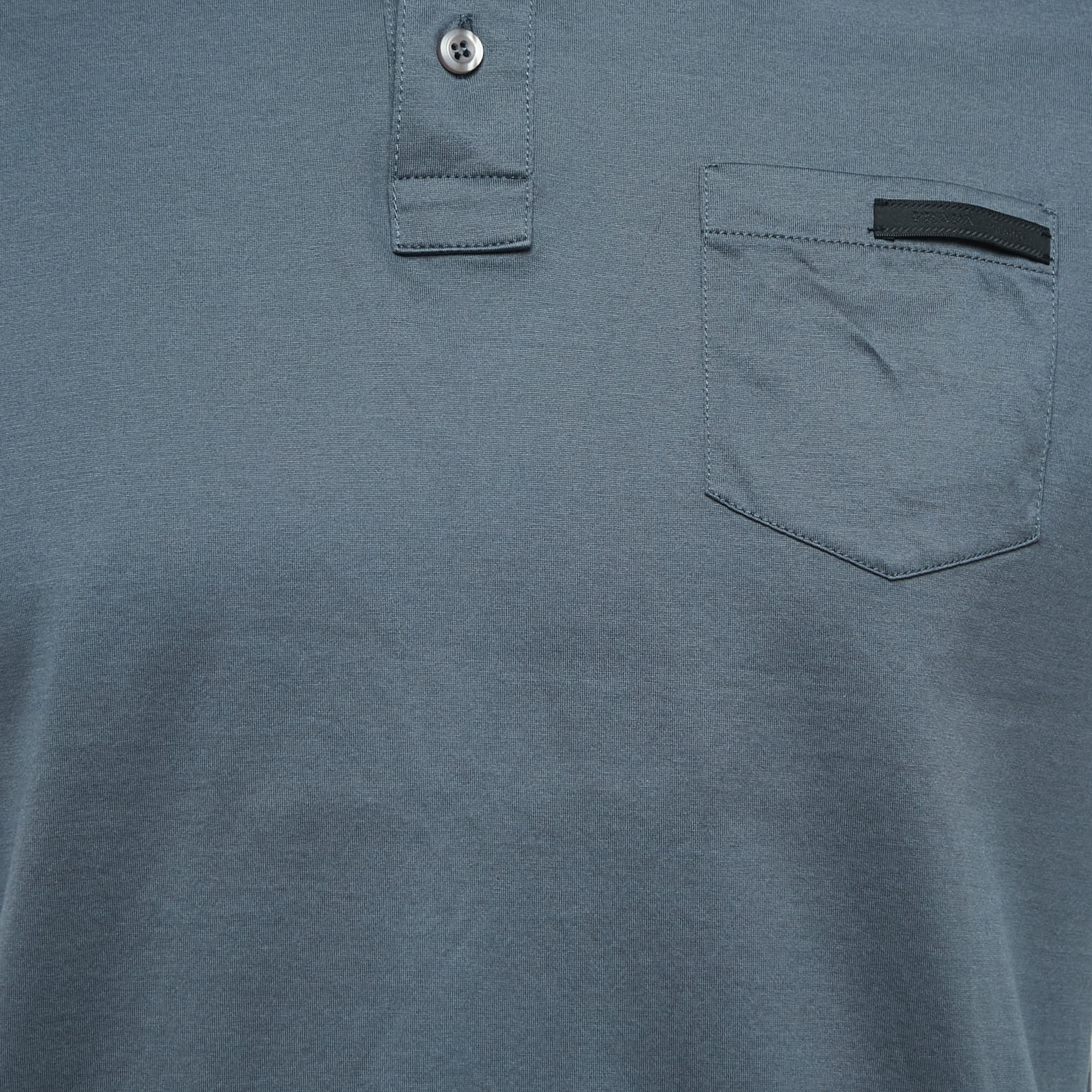 Prada Grey Cotton Logo Pocket Detailed Polo T-Shirt M