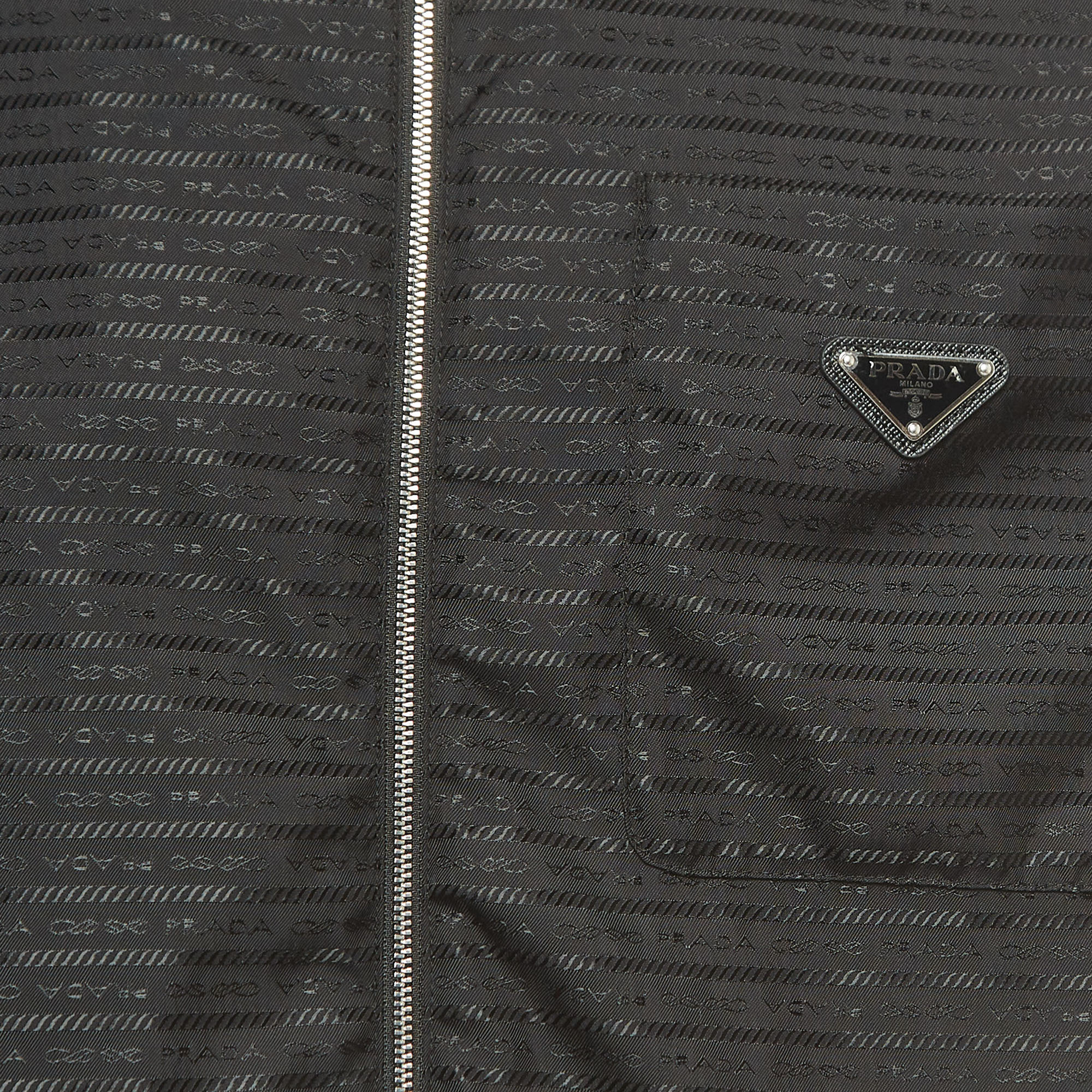 Prada Black Re-Nylon Logo Plaque Bowling Shirt M
