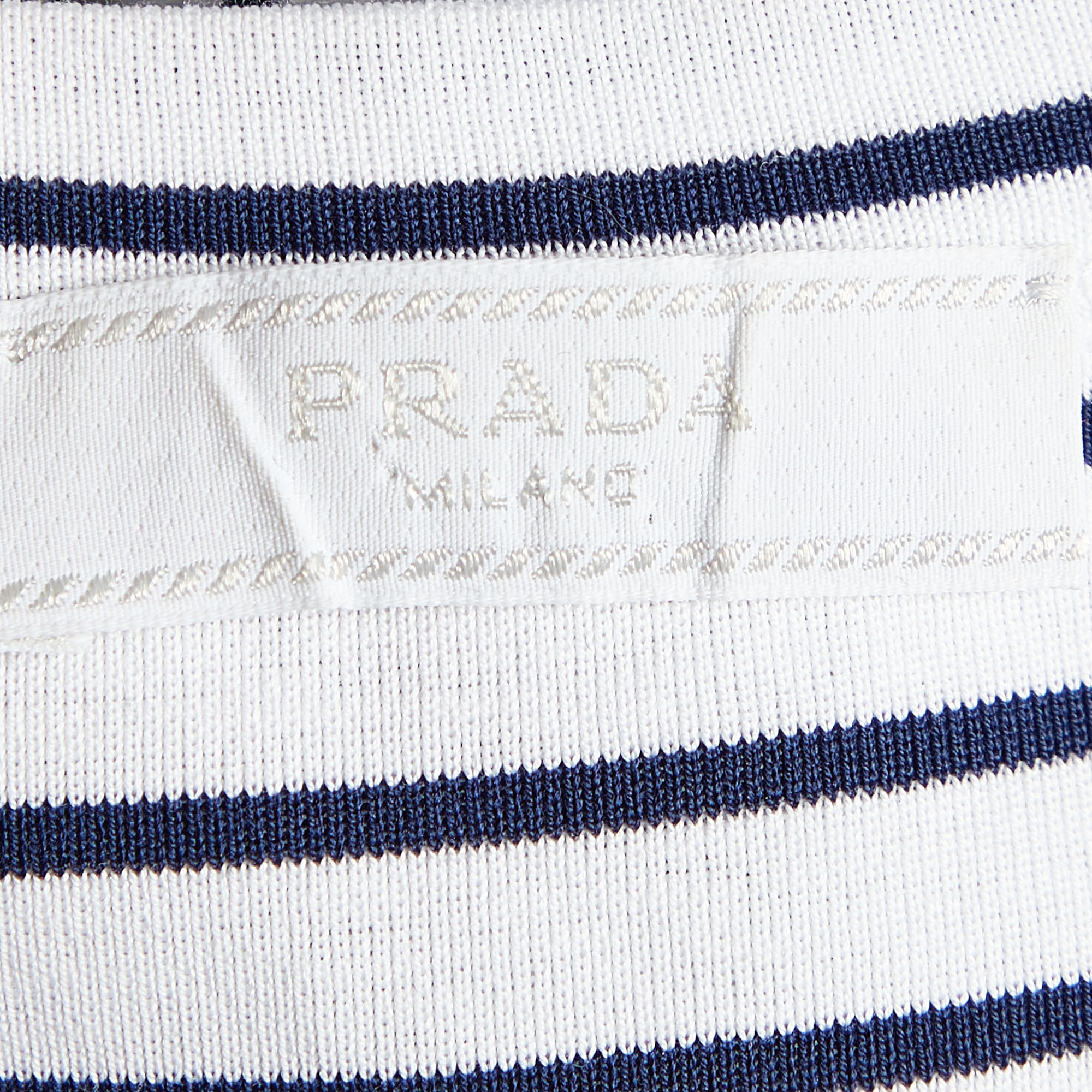 Prada White/Blue Striped Cotton Logo Detail Sleeveless T-Shirt XL