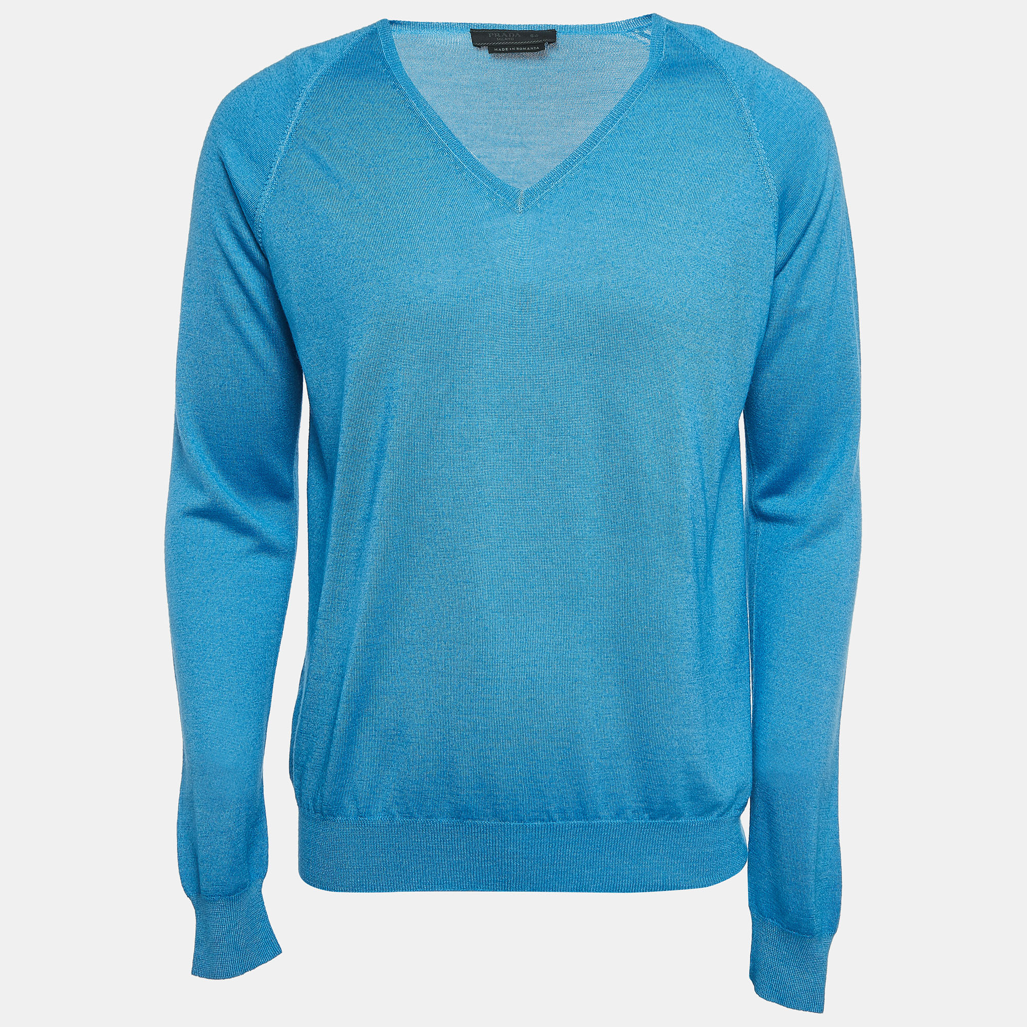 Prada Blue Knit V-Neck Sweater XXL
