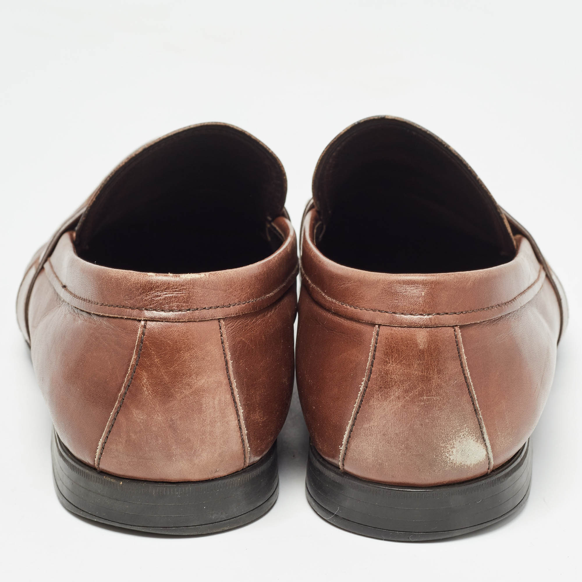 Prada Brown Leather Penny Slip On Loafers Size 43