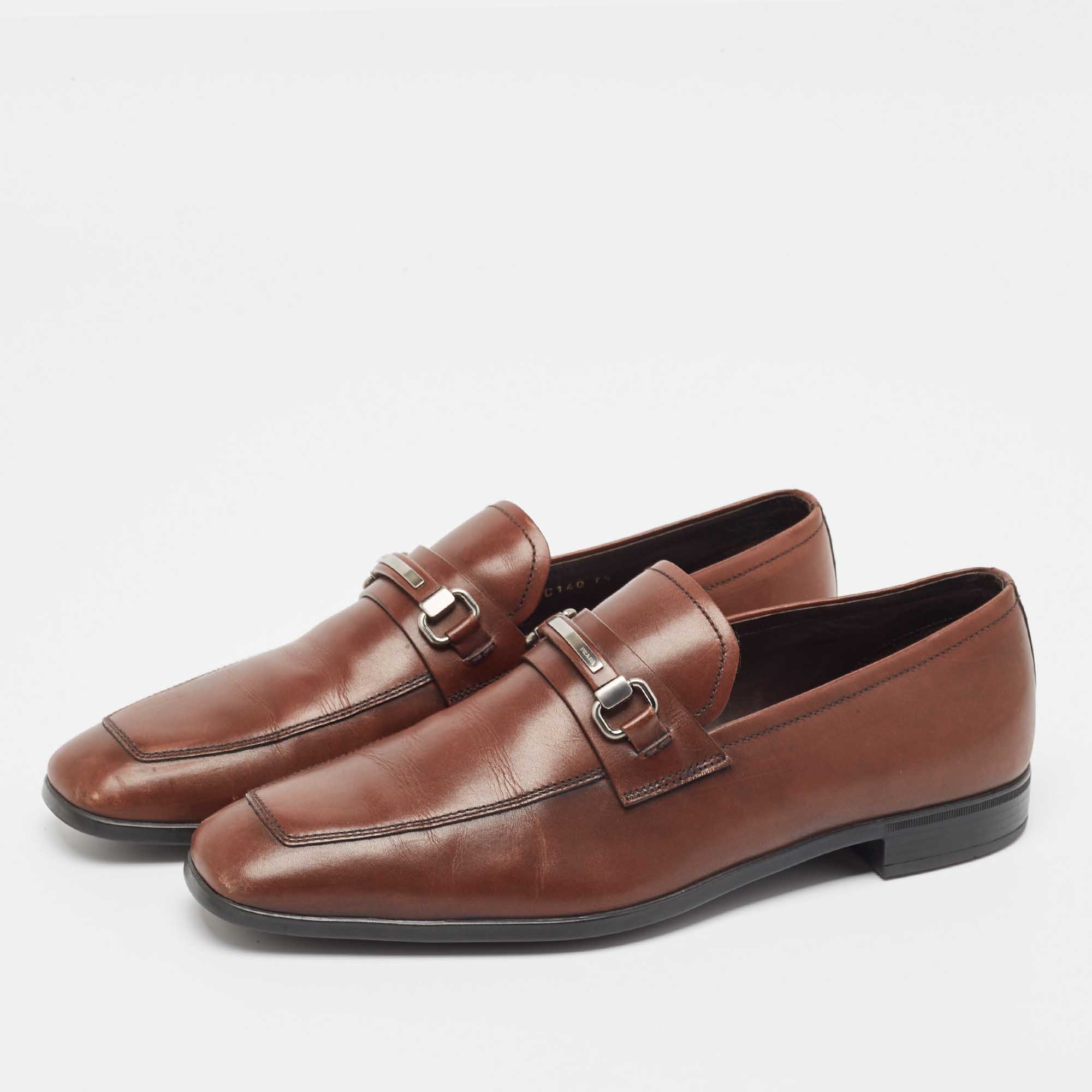 Prada Brown Leather Slip On Loafers Size 41.5