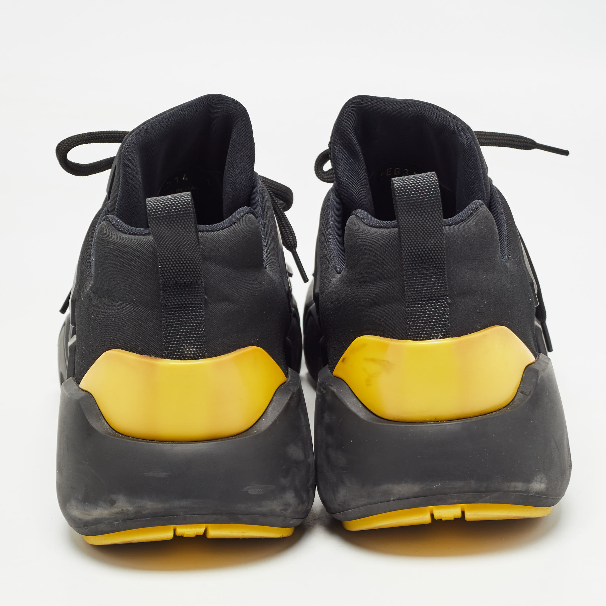 Prada Black/Yellow Techno Fabric And Rubber Low Top Sneakers Size 45