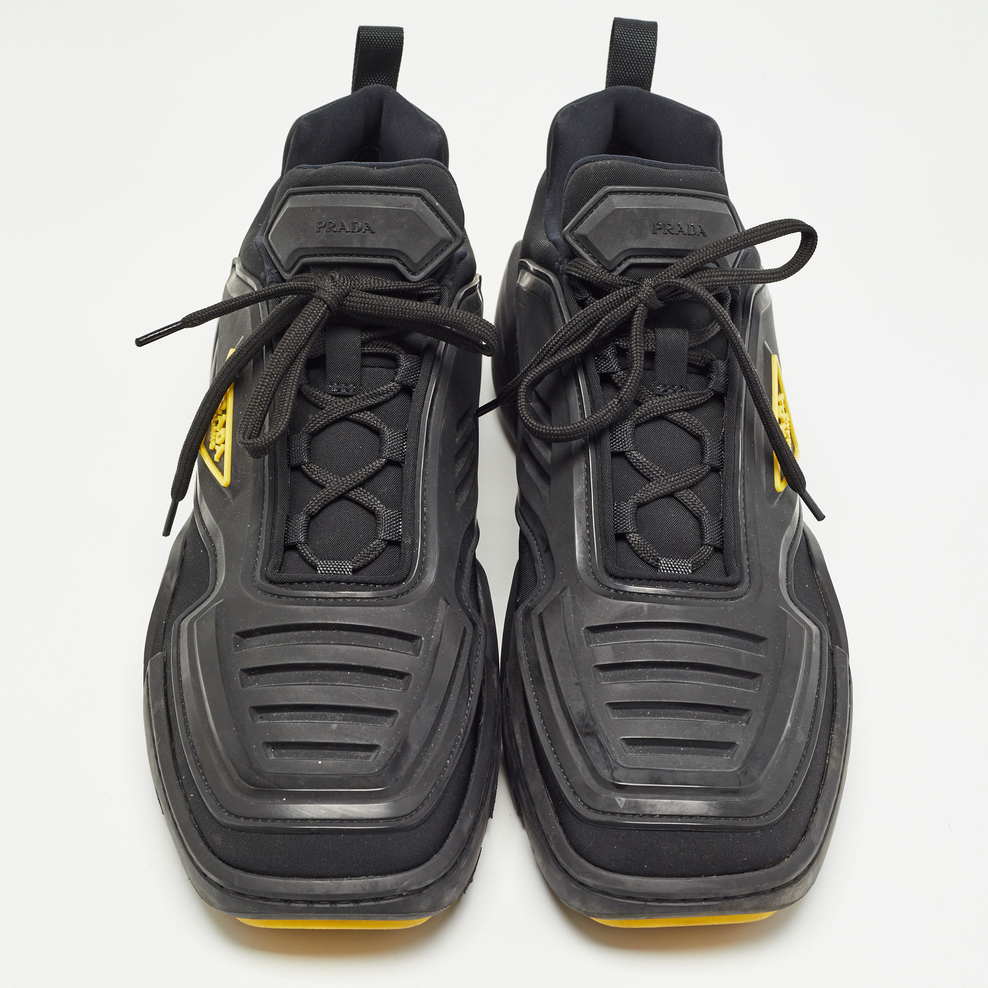 Prada Black/Yellow Techno Fabric And Rubber Low Top Sneakers Size 45