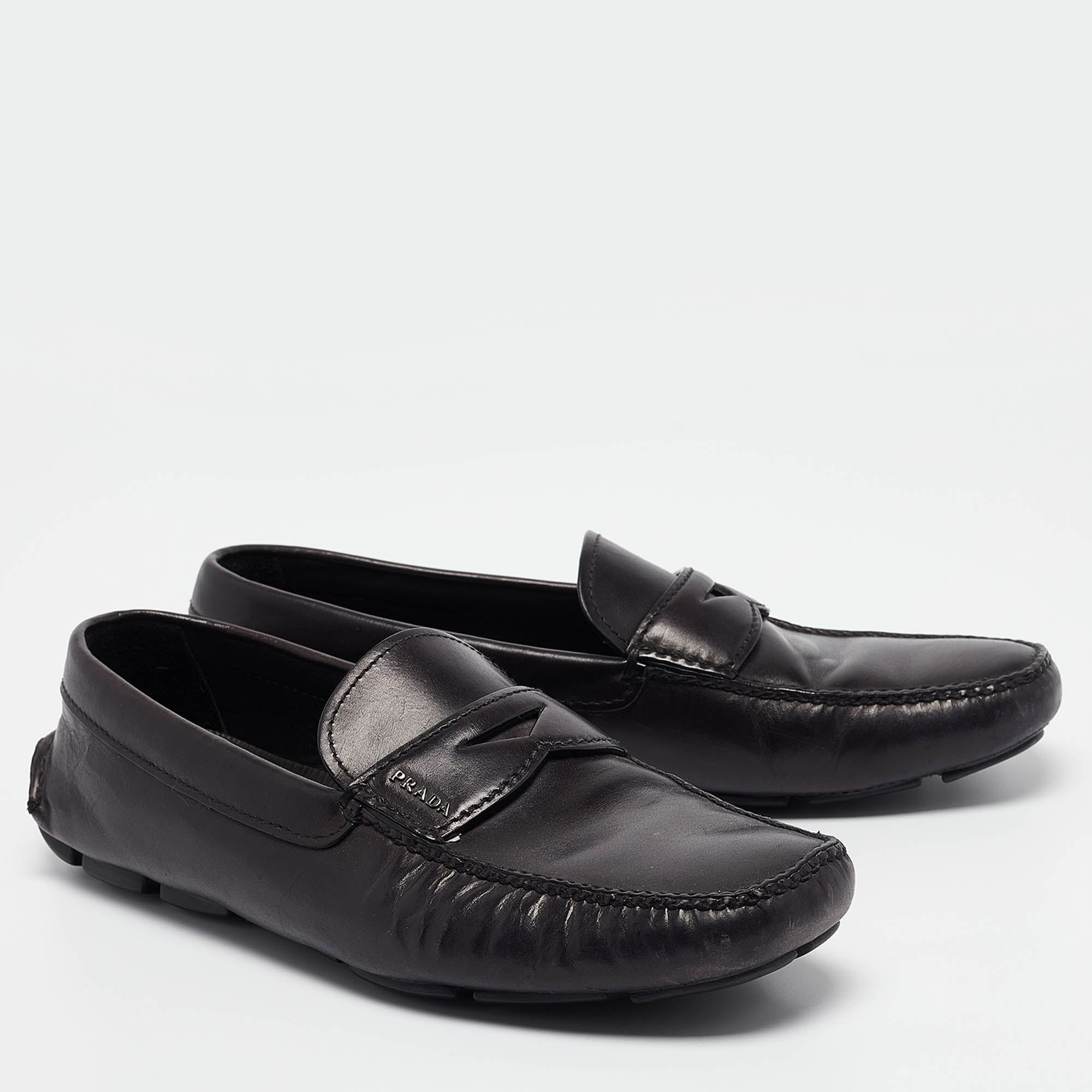 Prada Black Leather Penny Loafers Size 43.5