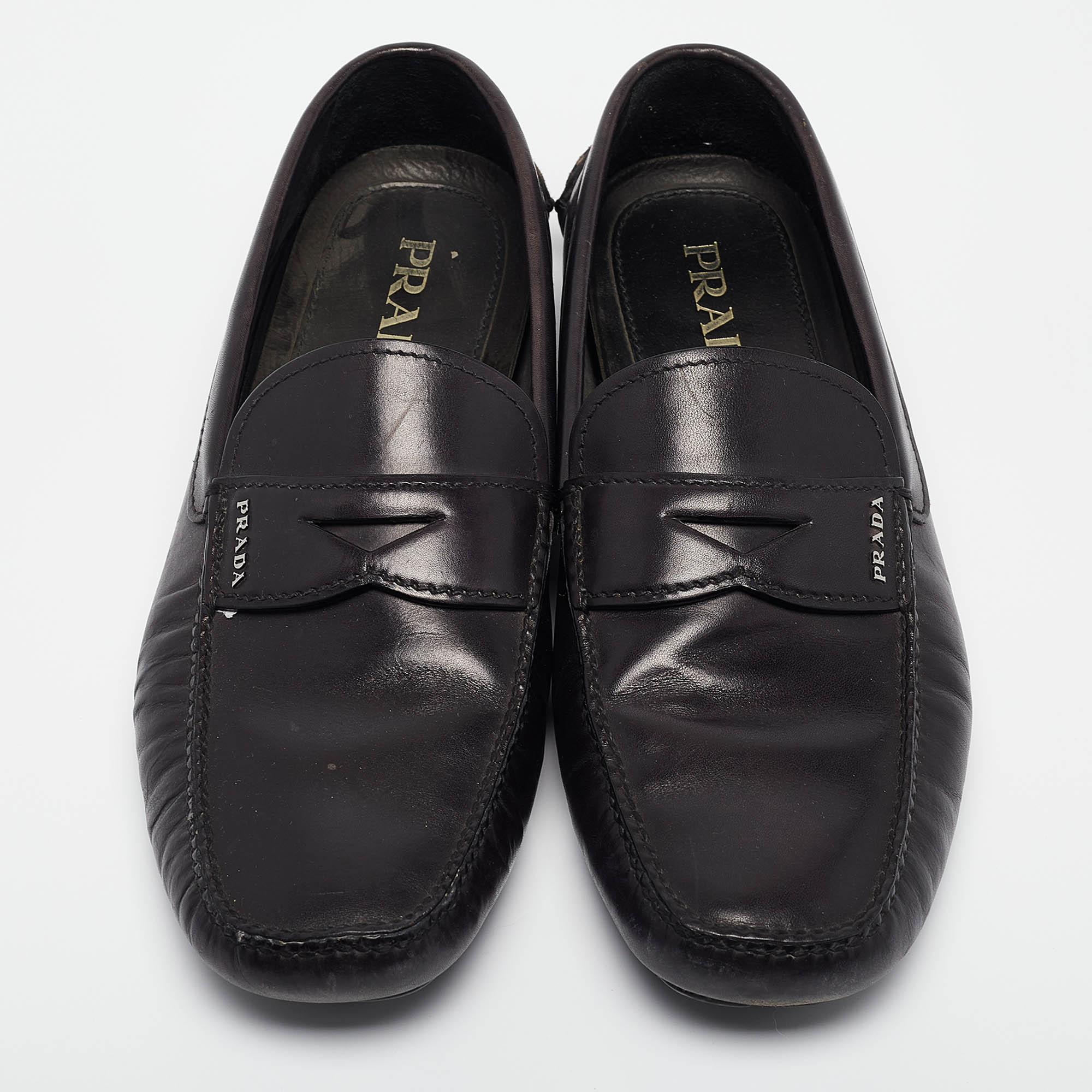 Prada Black Leather Penny Loafers Size 43.5