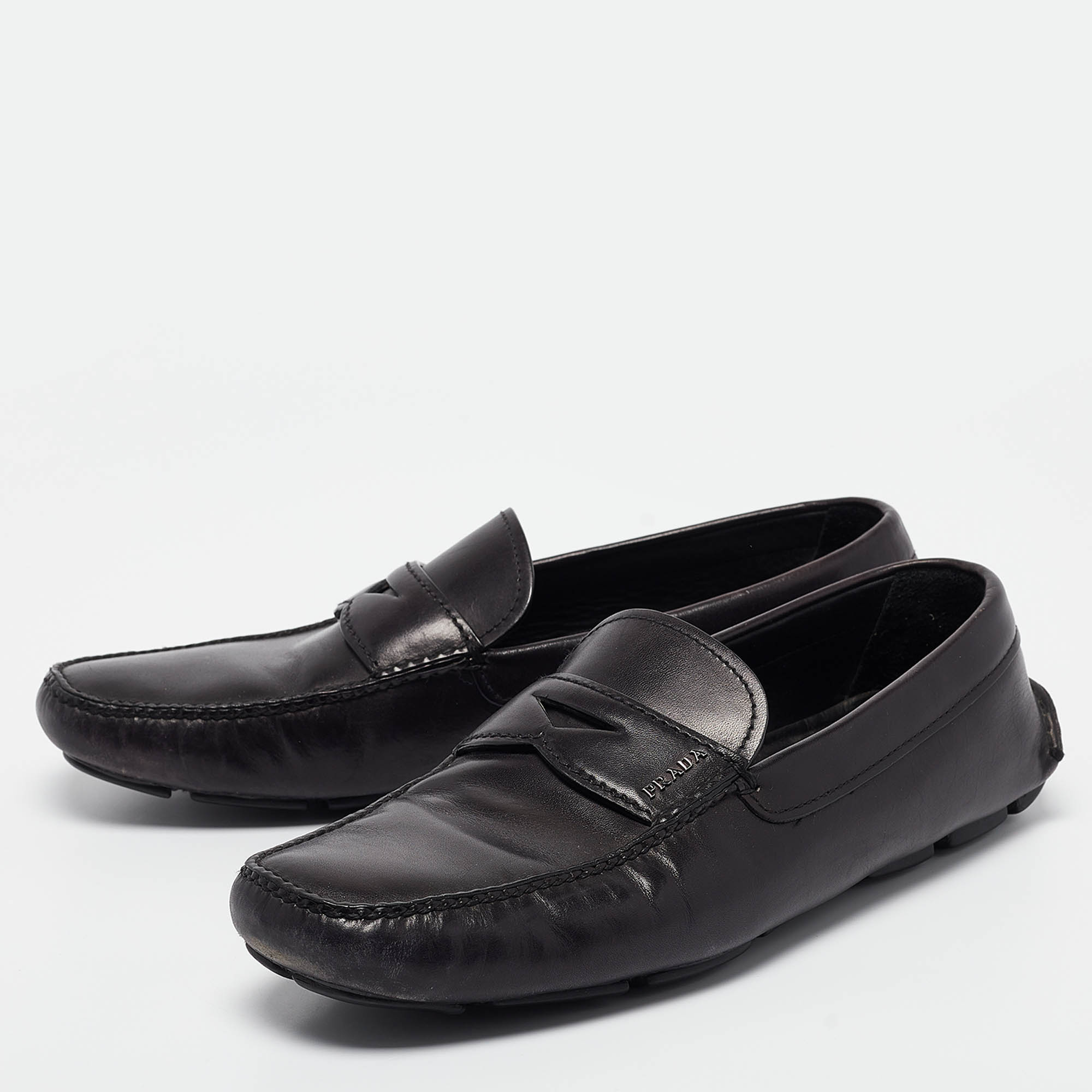 Prada Black Leather Penny Loafers Size 43.5