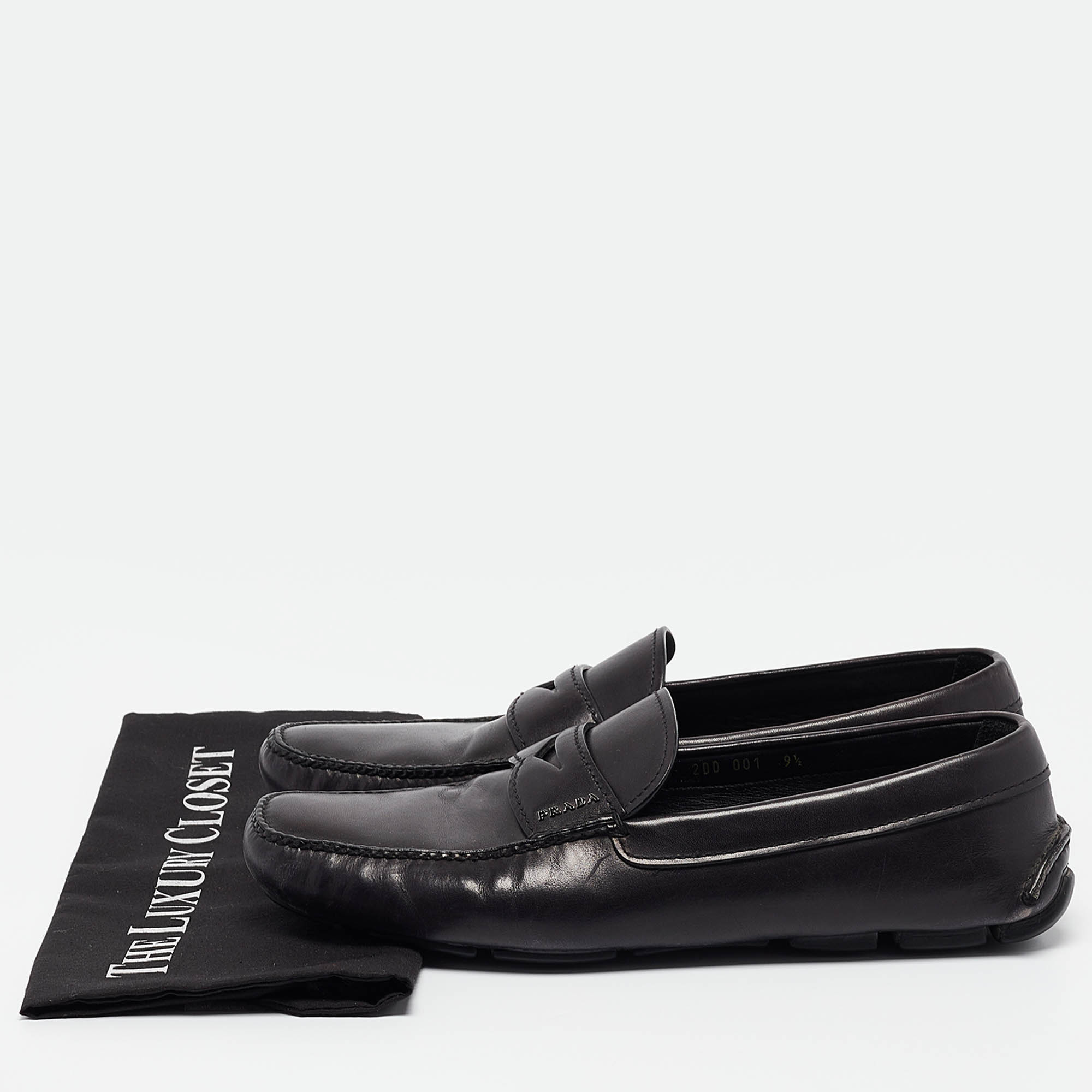 Prada Black Leather Penny Loafers Size 43.5