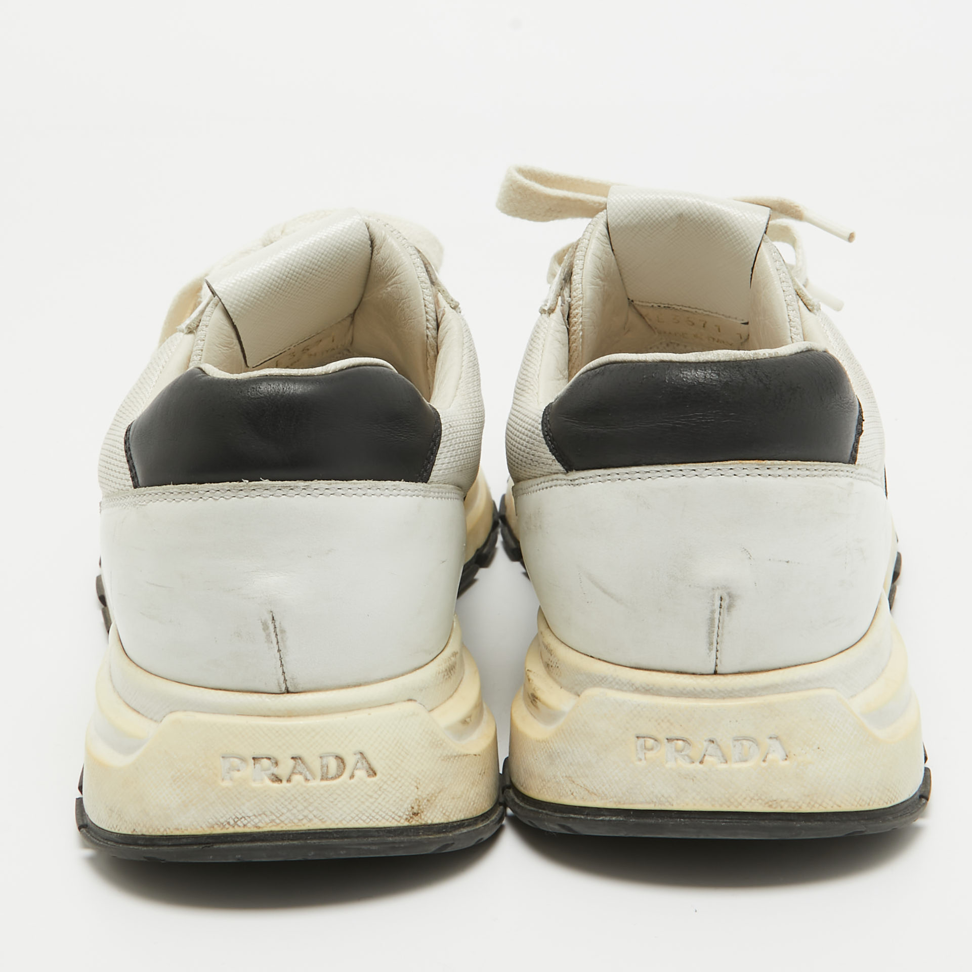 Prada White Leather And Mesh Low Top Sneakers Size 44