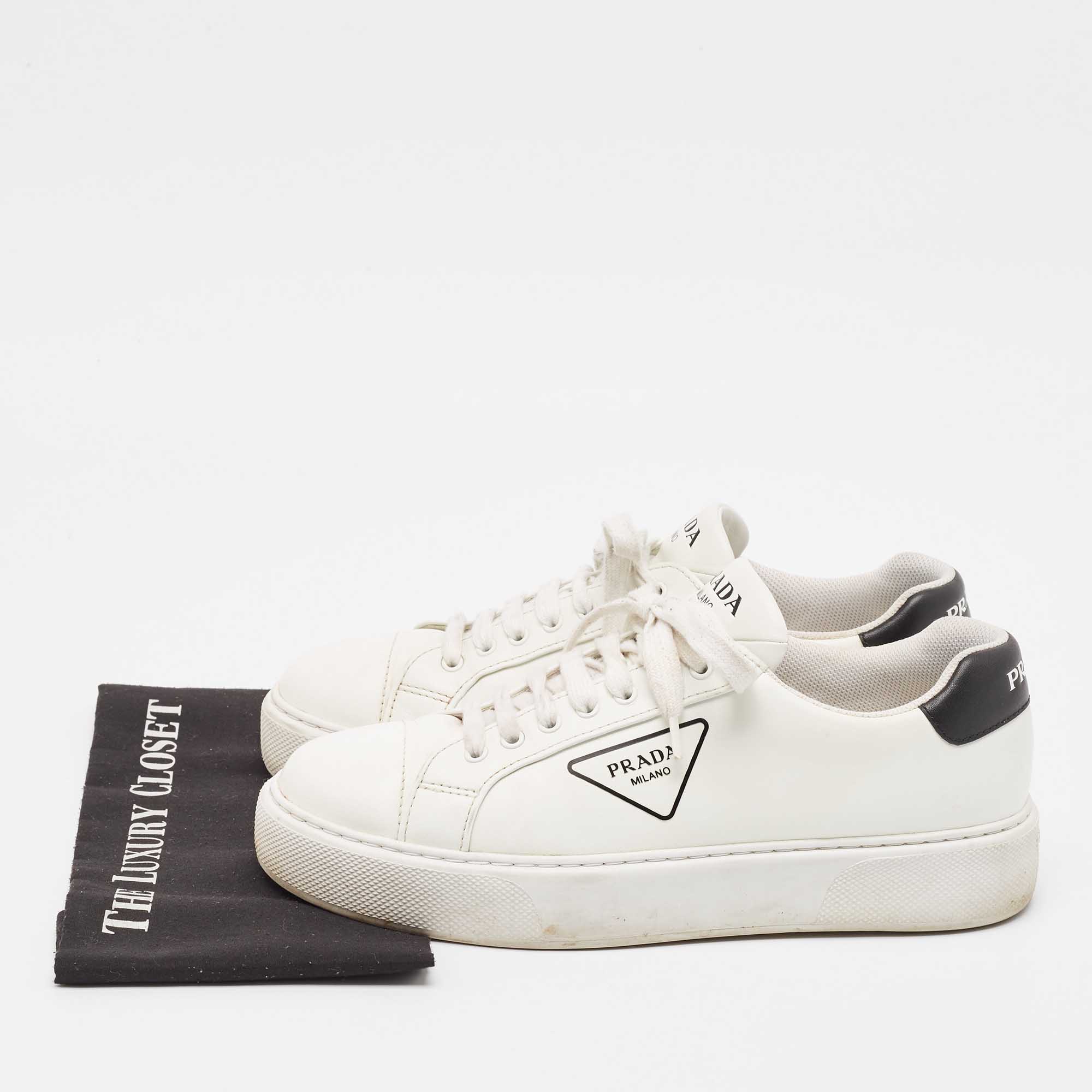 Prada White Leather Low Top Sneakers Size 45.5