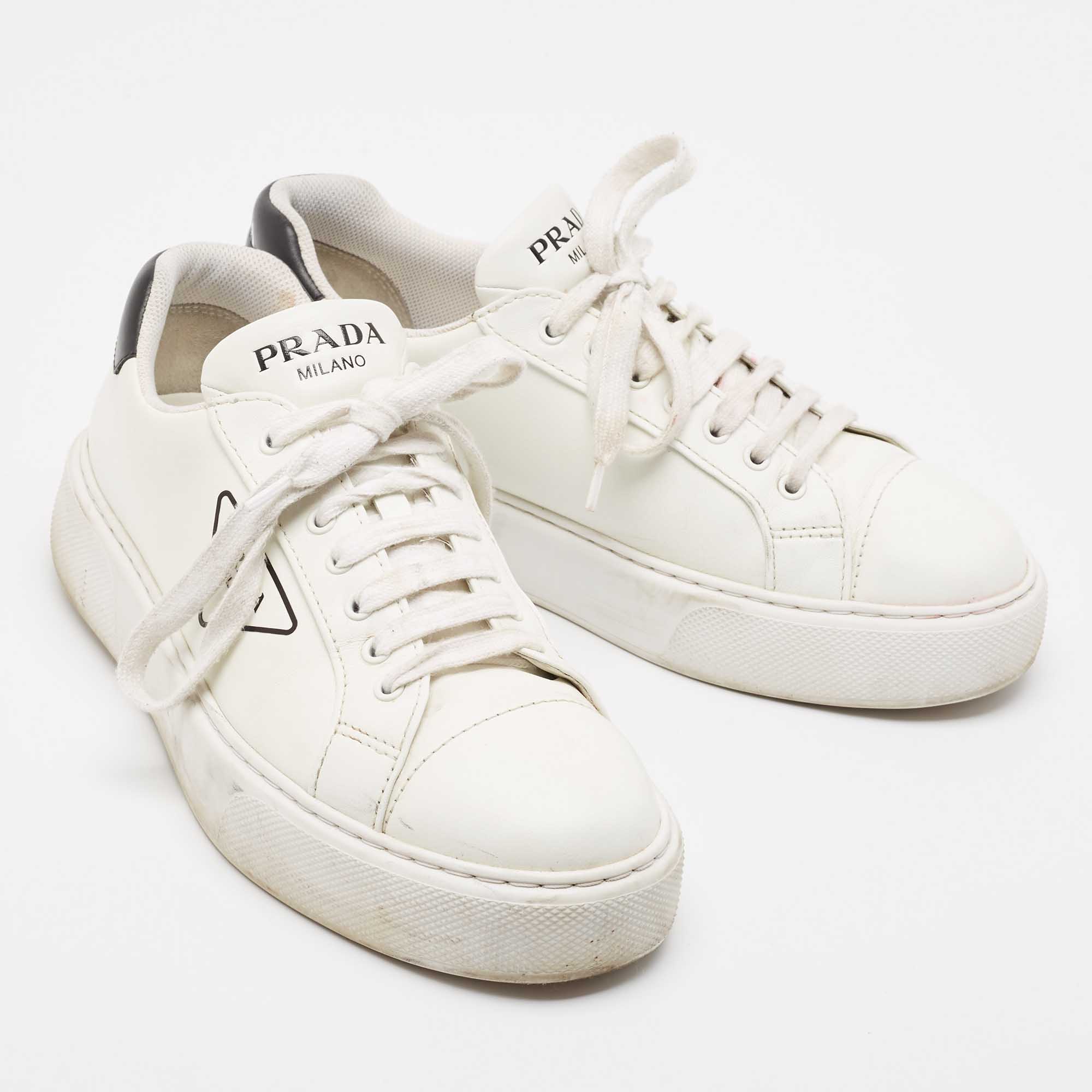 Prada White Leather Low Top Sneakers Size 45.5