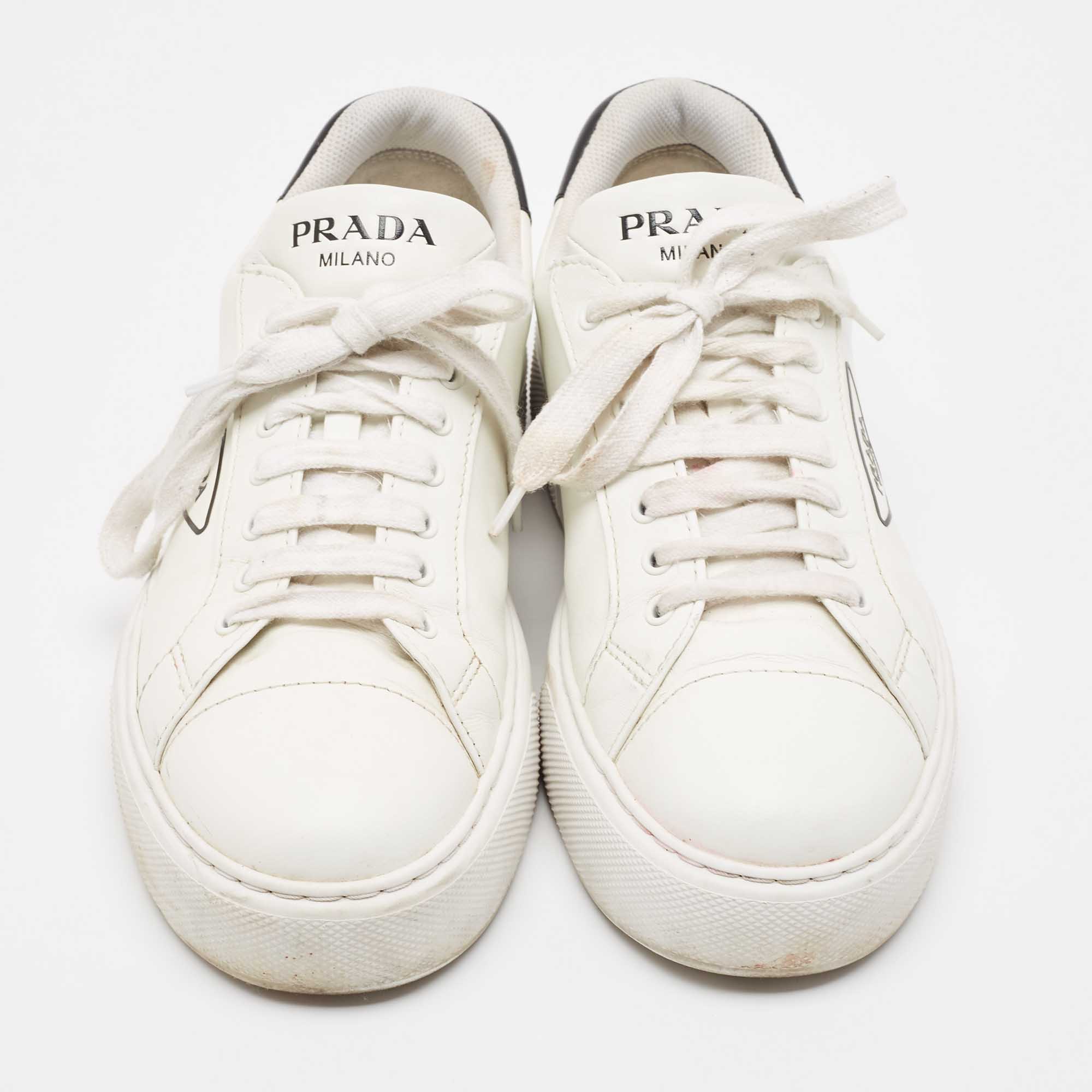 Prada White Leather Low Top Sneakers Size 45.5