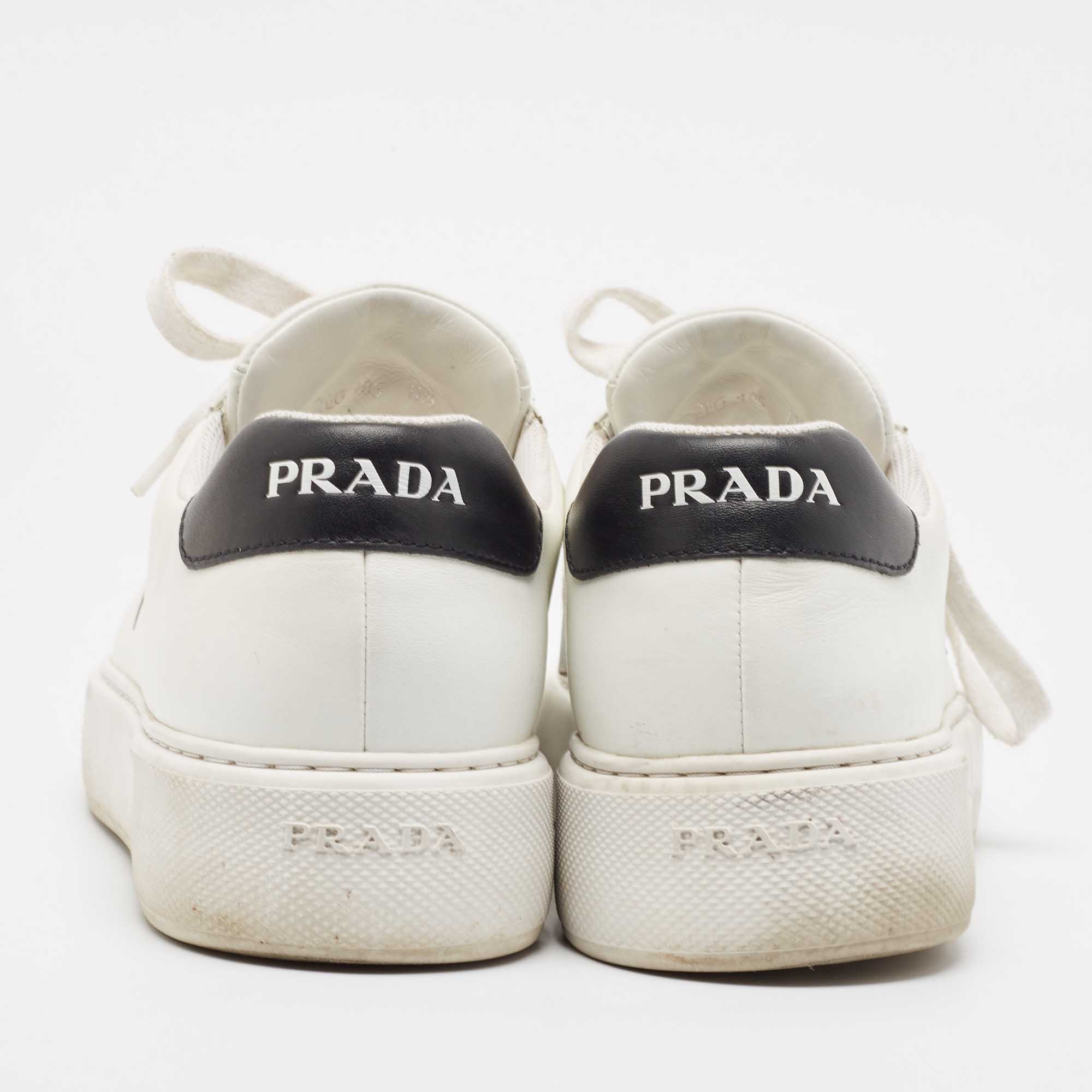 Prada White Leather Low Top Sneakers Size 45.5