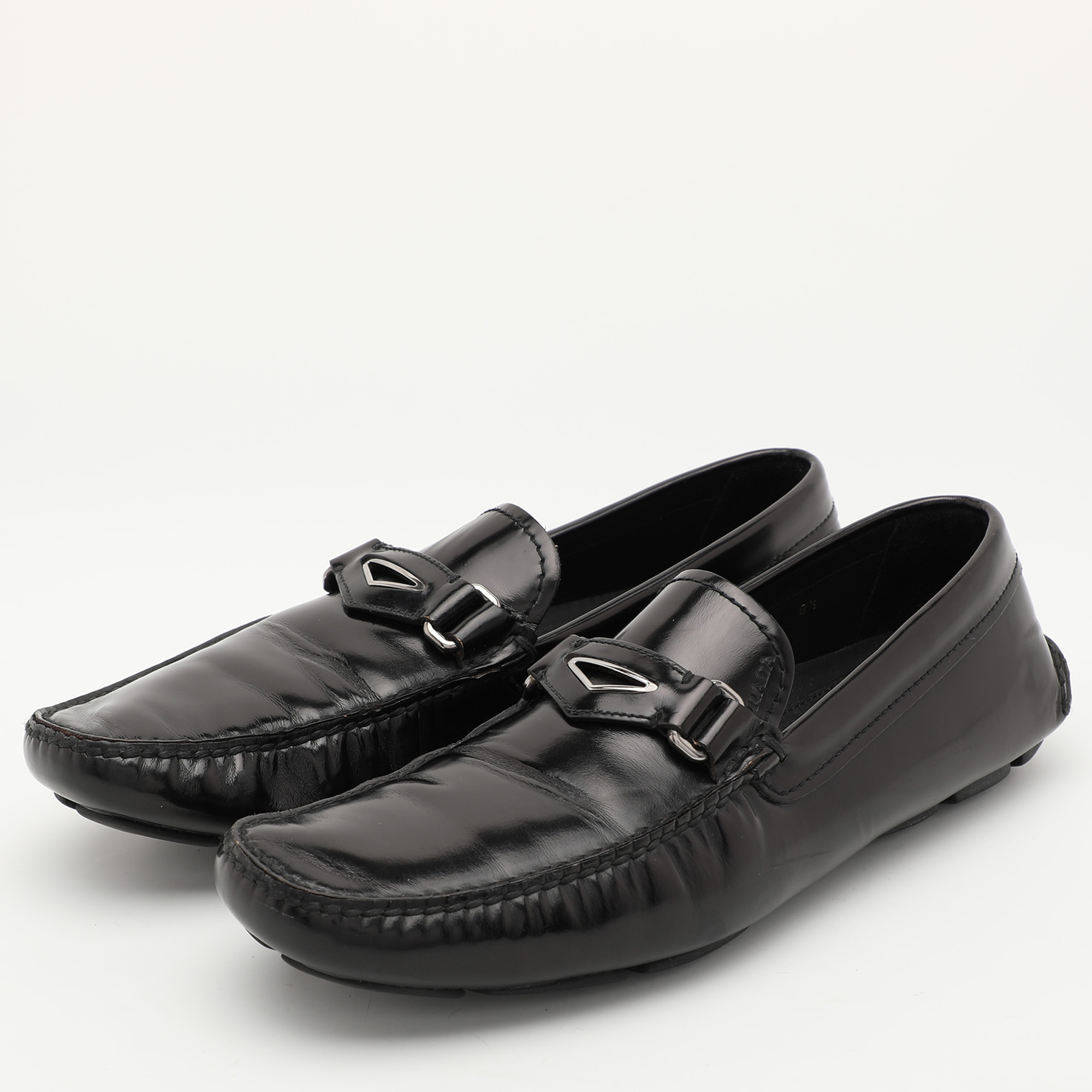 Prada Black Leather Slip On Loafers Size 42.5