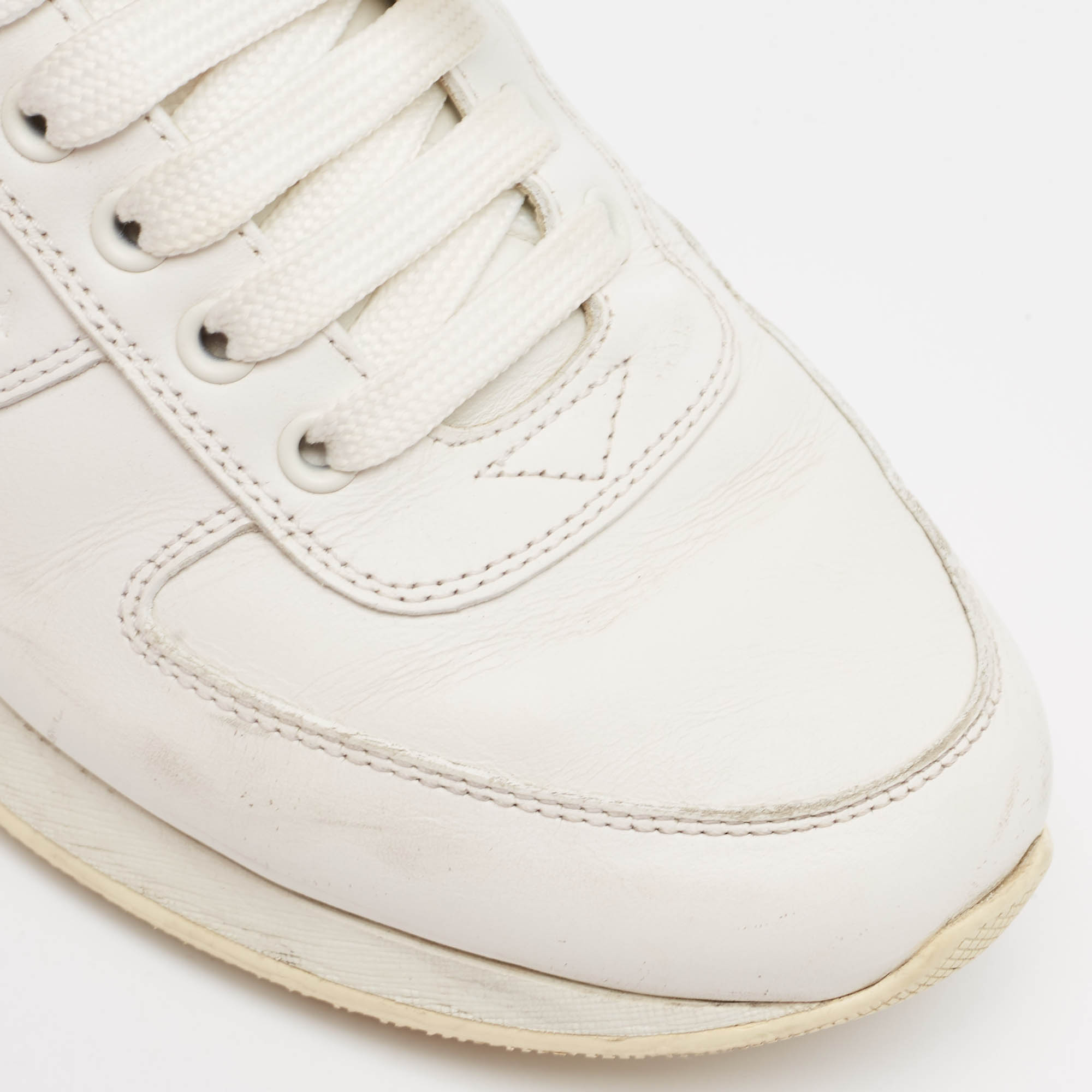 Prada White Leather Lace Up Sneakers Size 41.5