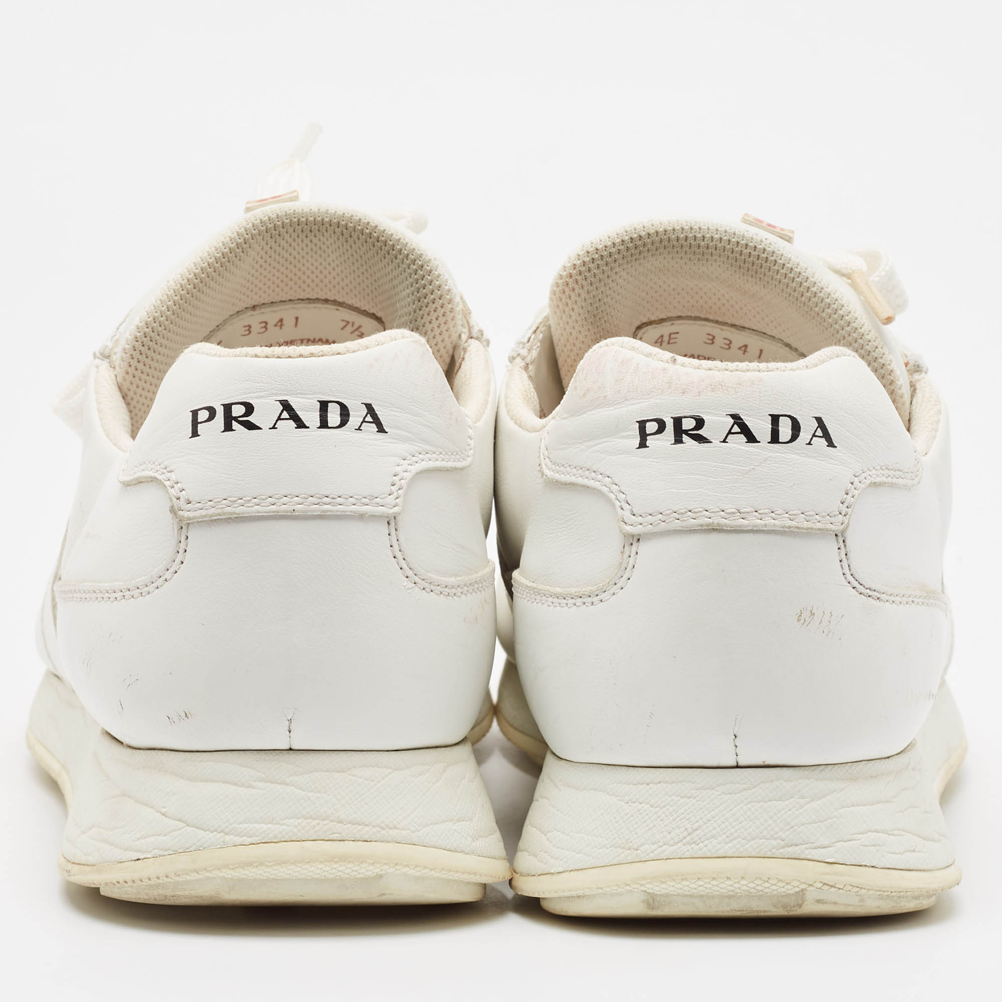 Prada White Leather Lace Up Sneakers Size 41.5