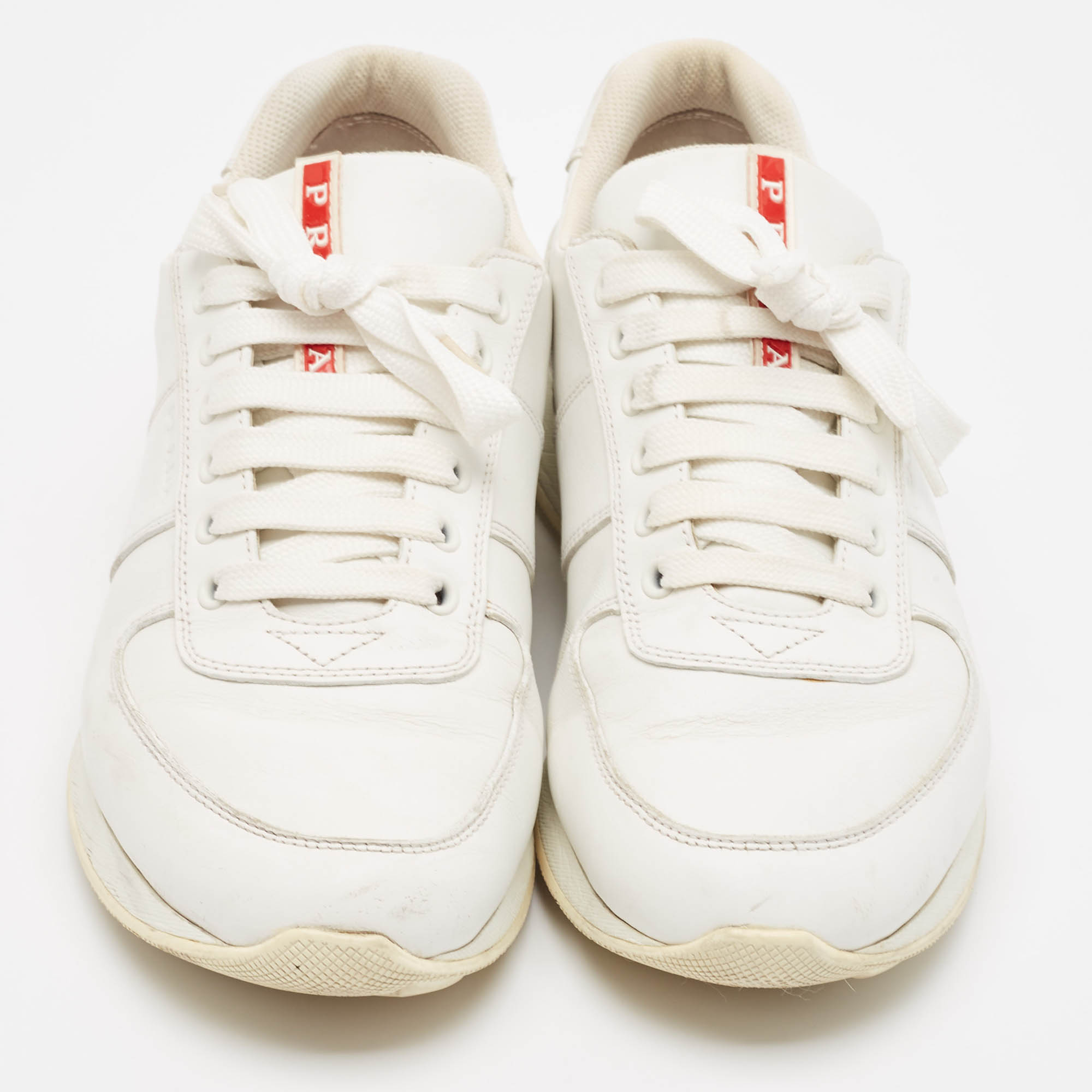 Prada White Leather Lace Up Sneakers Size 41.5