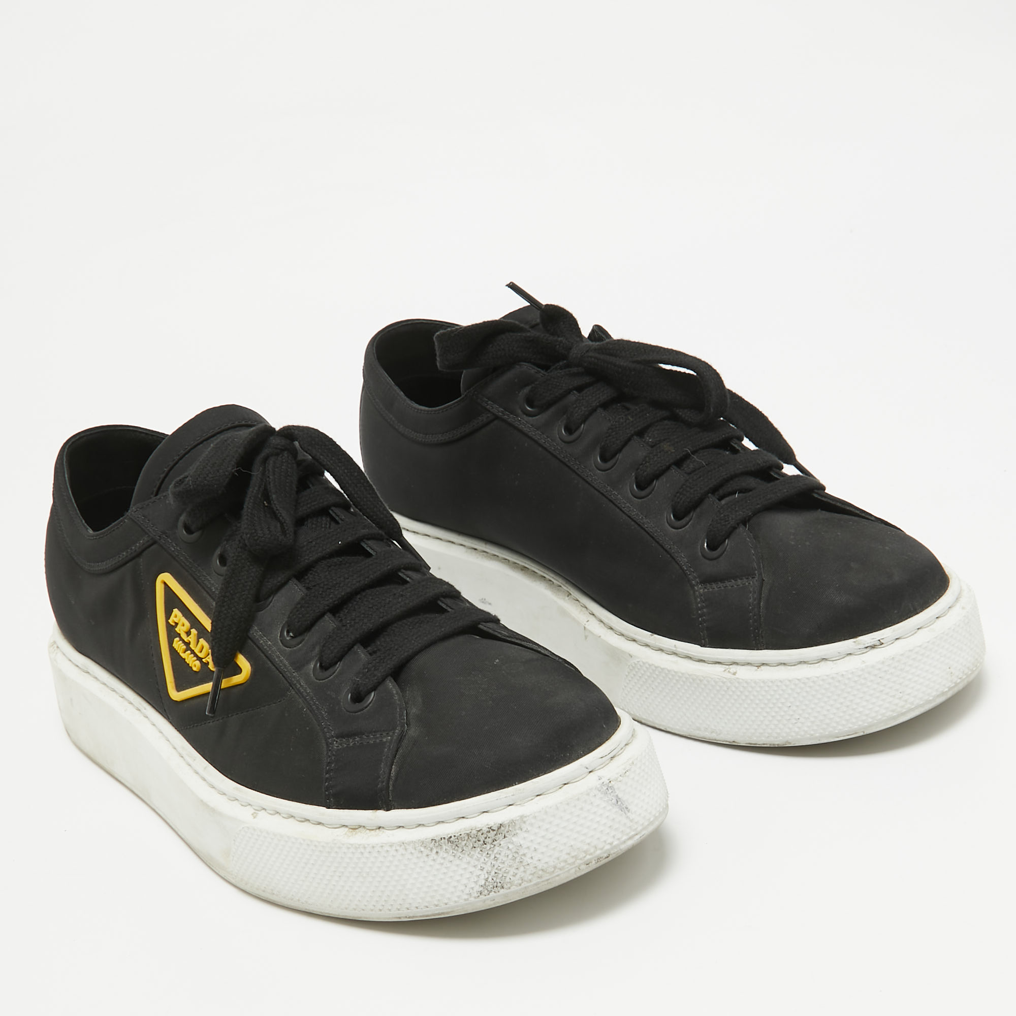 Prada Black Canvas Gabardine Lace Up Sneakers Size 44