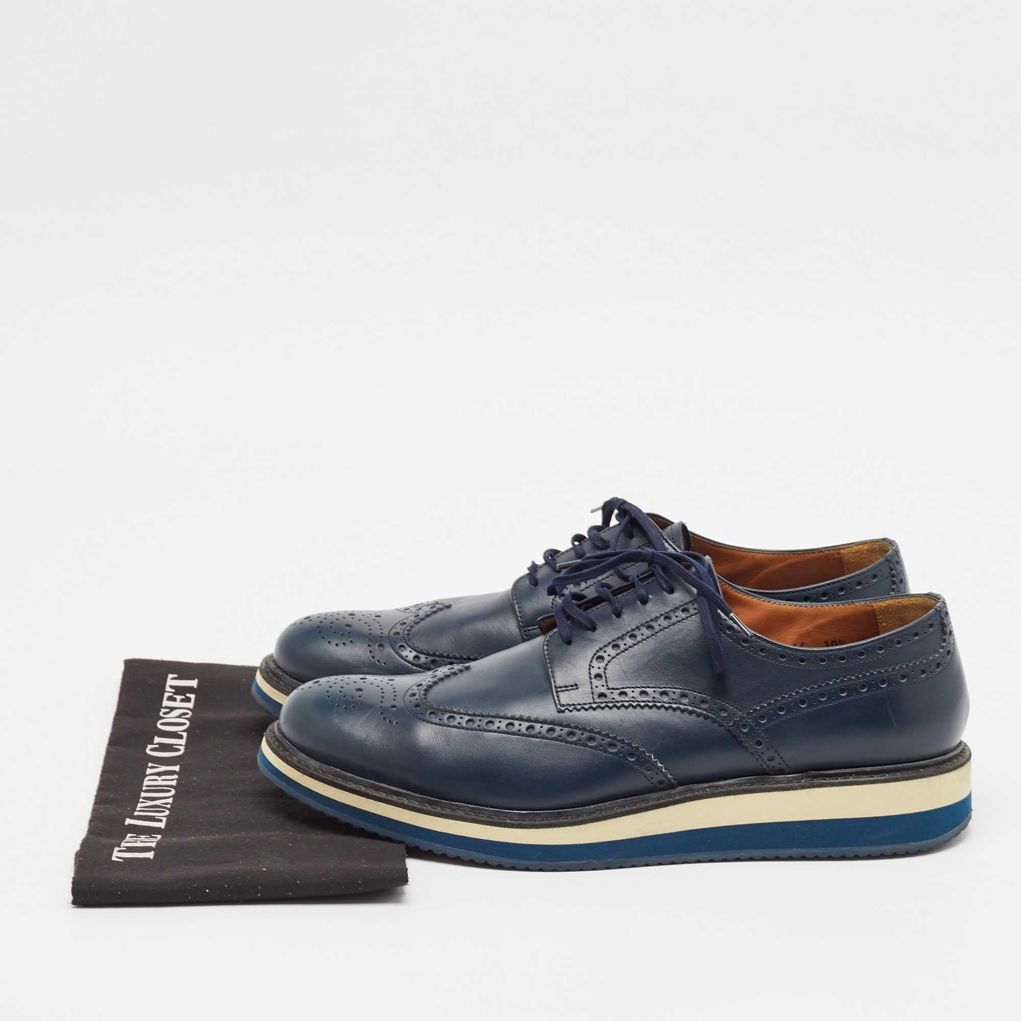 Prada Blue Brogue Leather Lace Up Derby Size 44.5