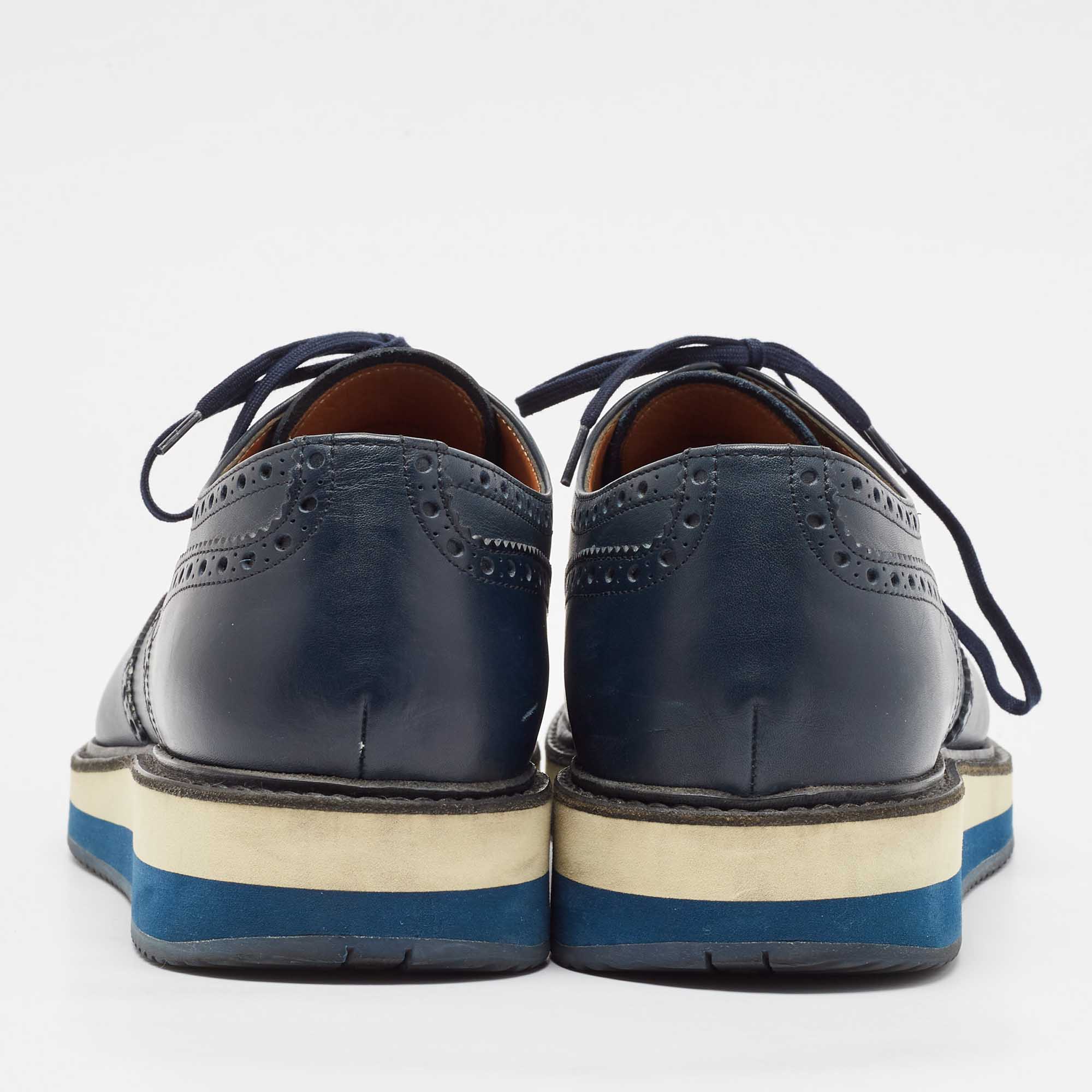 Prada Blue Brogue Leather Lace Up Derby Size 44.5