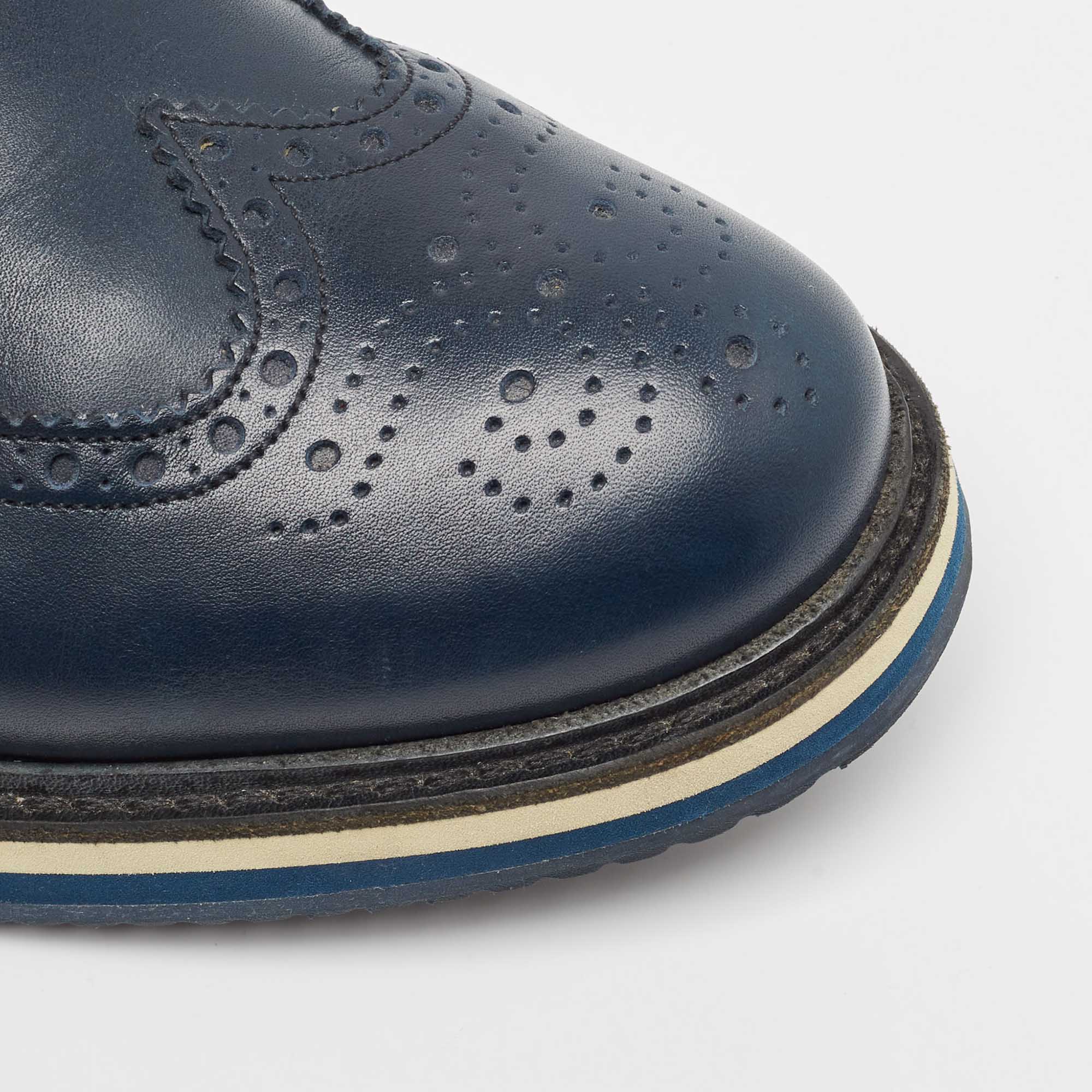 Prada Blue Brogue Leather Lace Up Derby Size 44.5