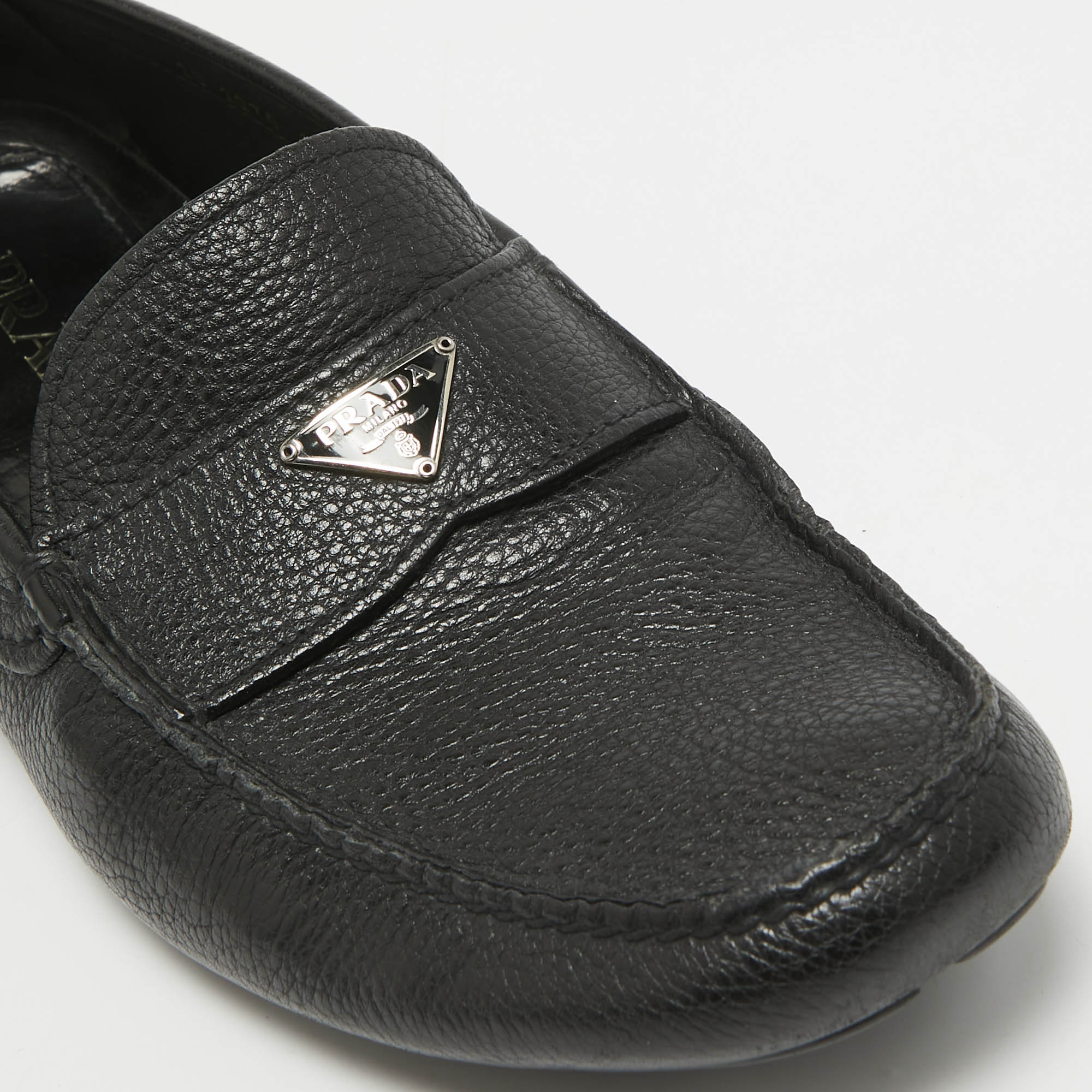 Prada Black Leather Slip On Loafers Size 44