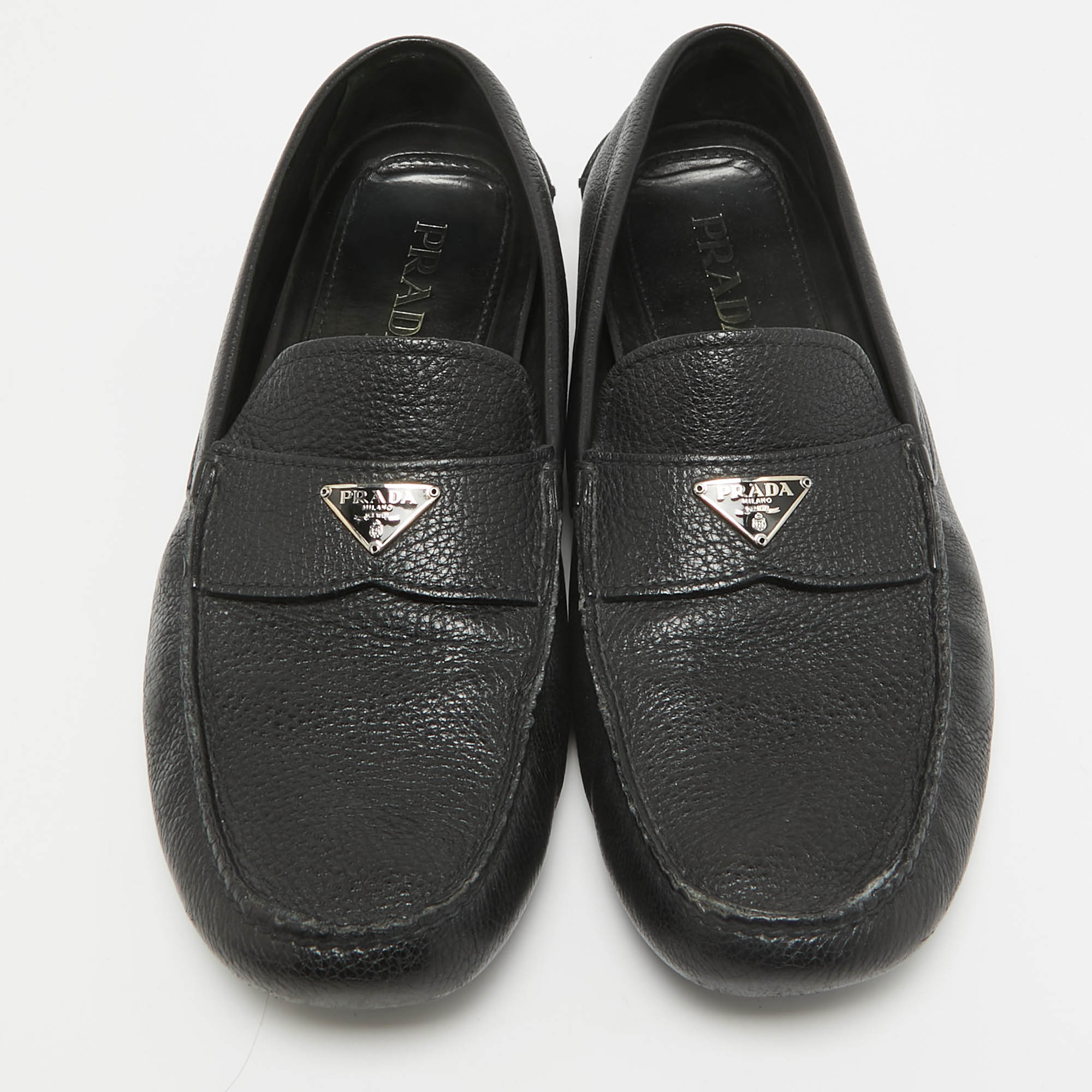 Prada Black Leather Slip On Loafers Size 44